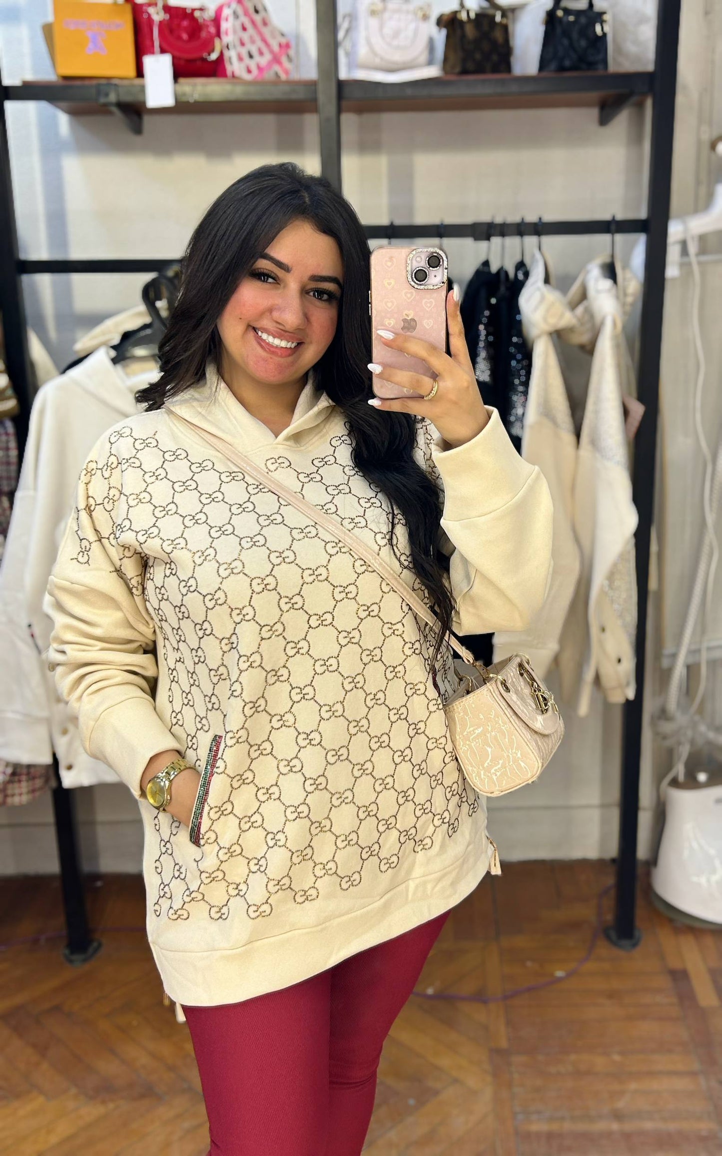 Patterned Sweatshirt with Front Pocket