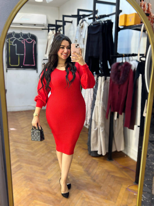 midi puffy knitted dress
