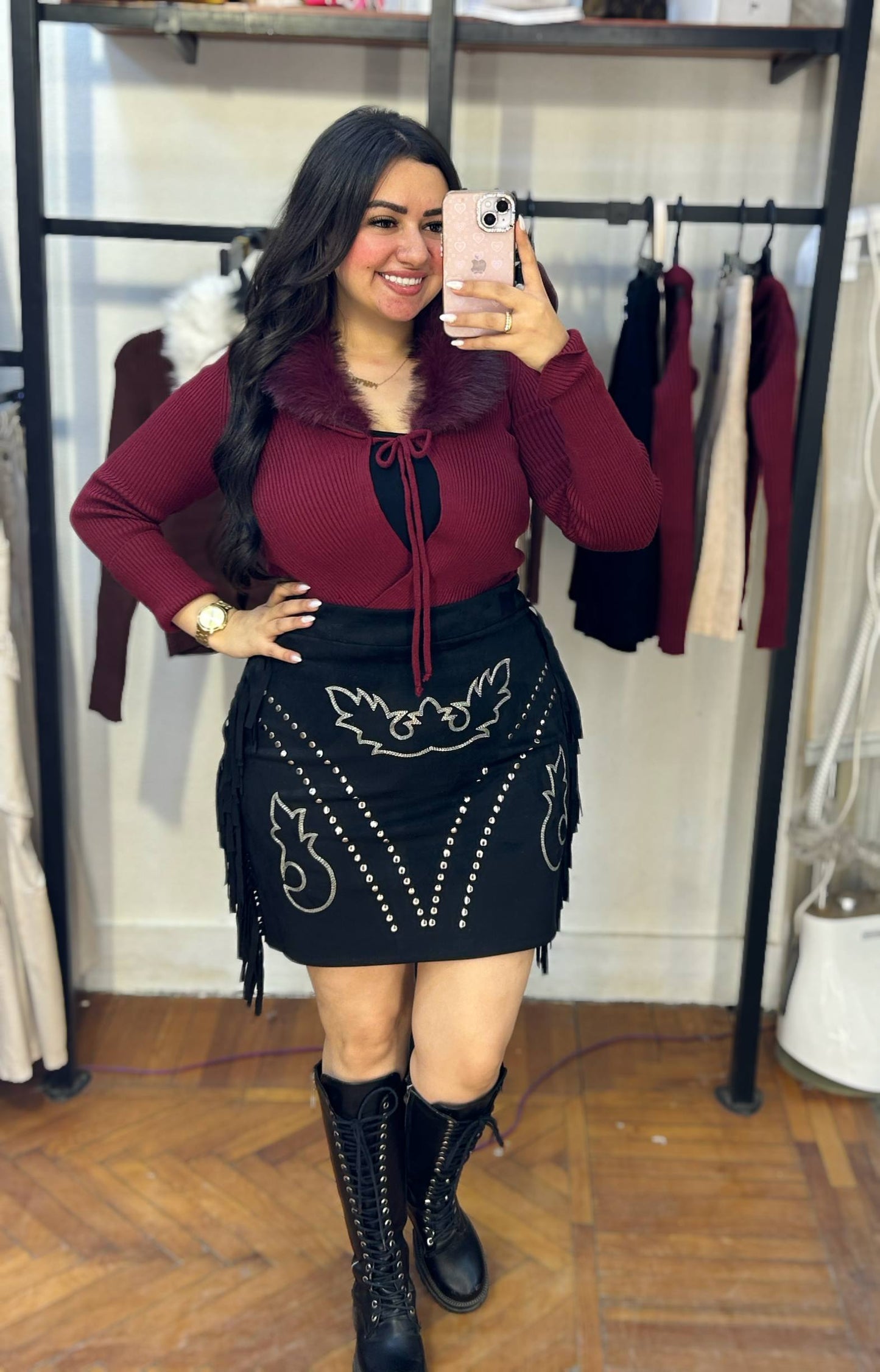 Short Knitted Cardigan with Faux Fur Collar