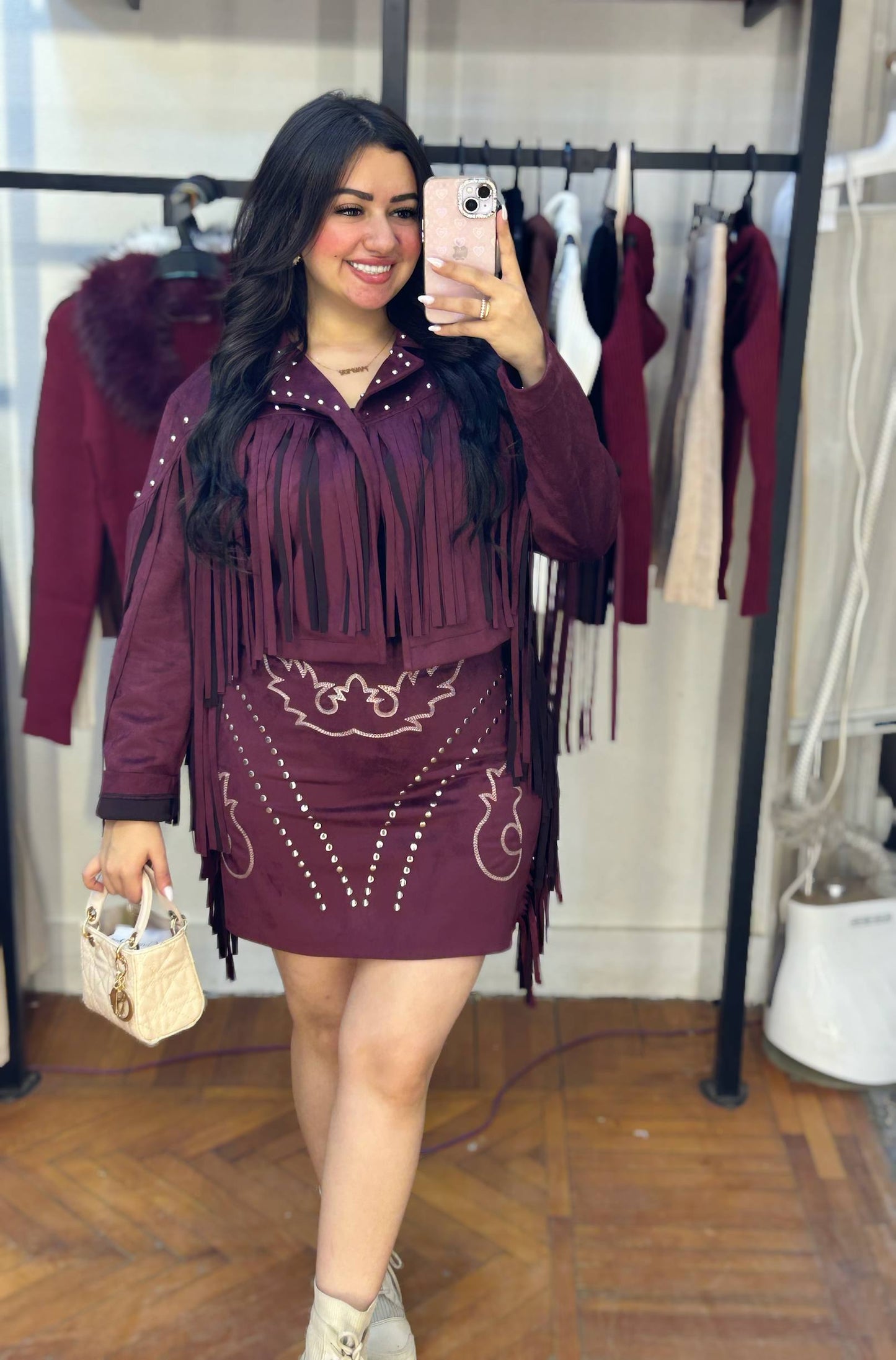 Suede Jacket with Fringe Details