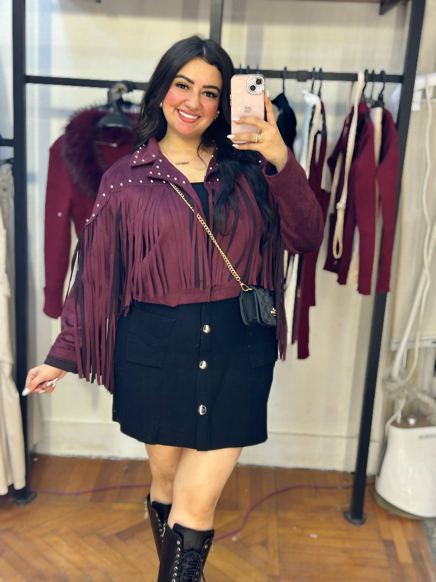 Suede Jacket with Fringe Details