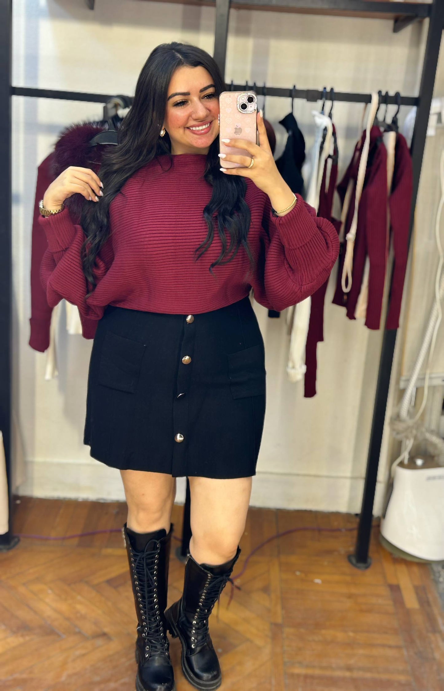 Knitted Sweater with Wide Sleeves