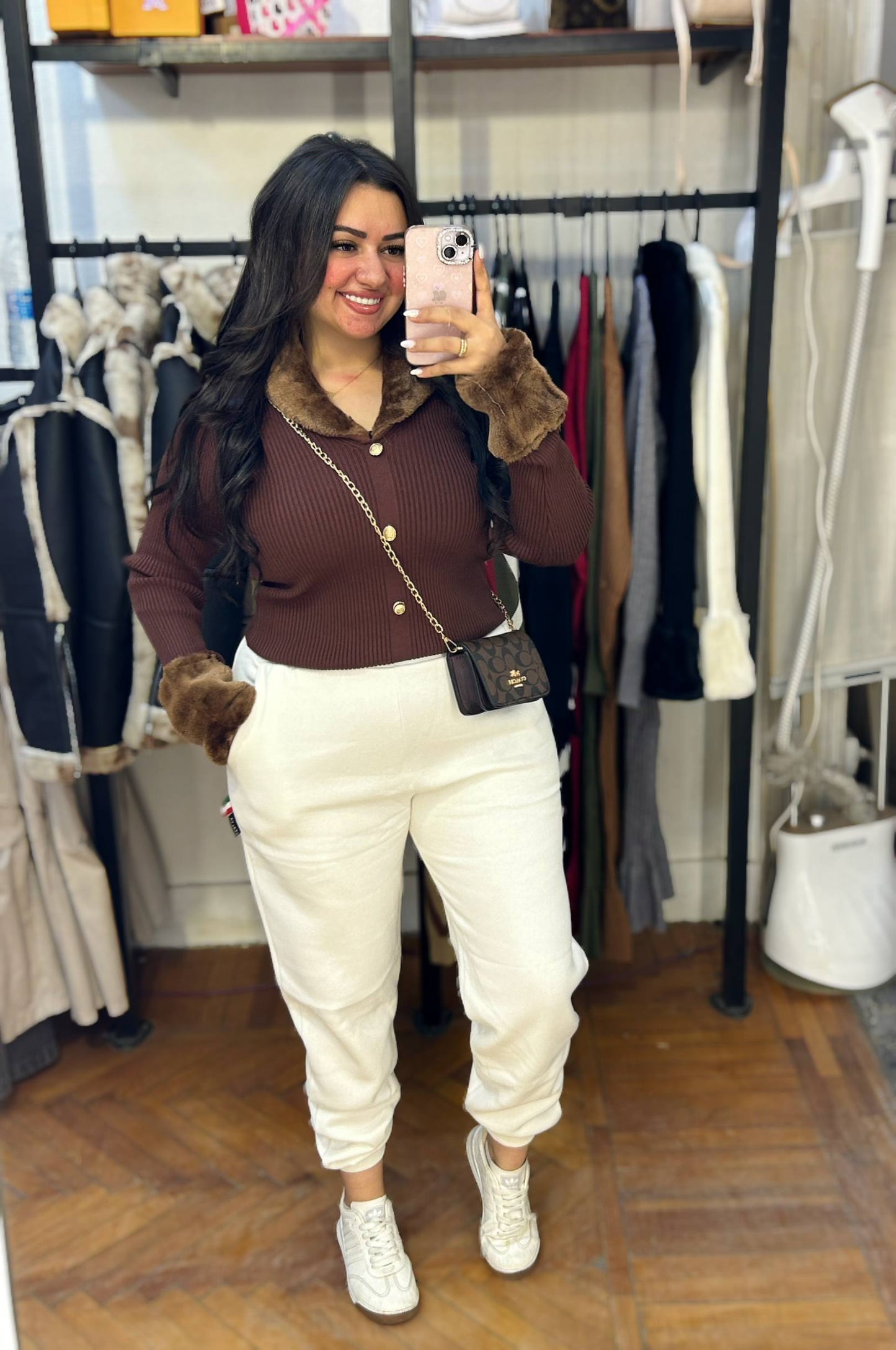 Basic Knit Top with Fur Trim