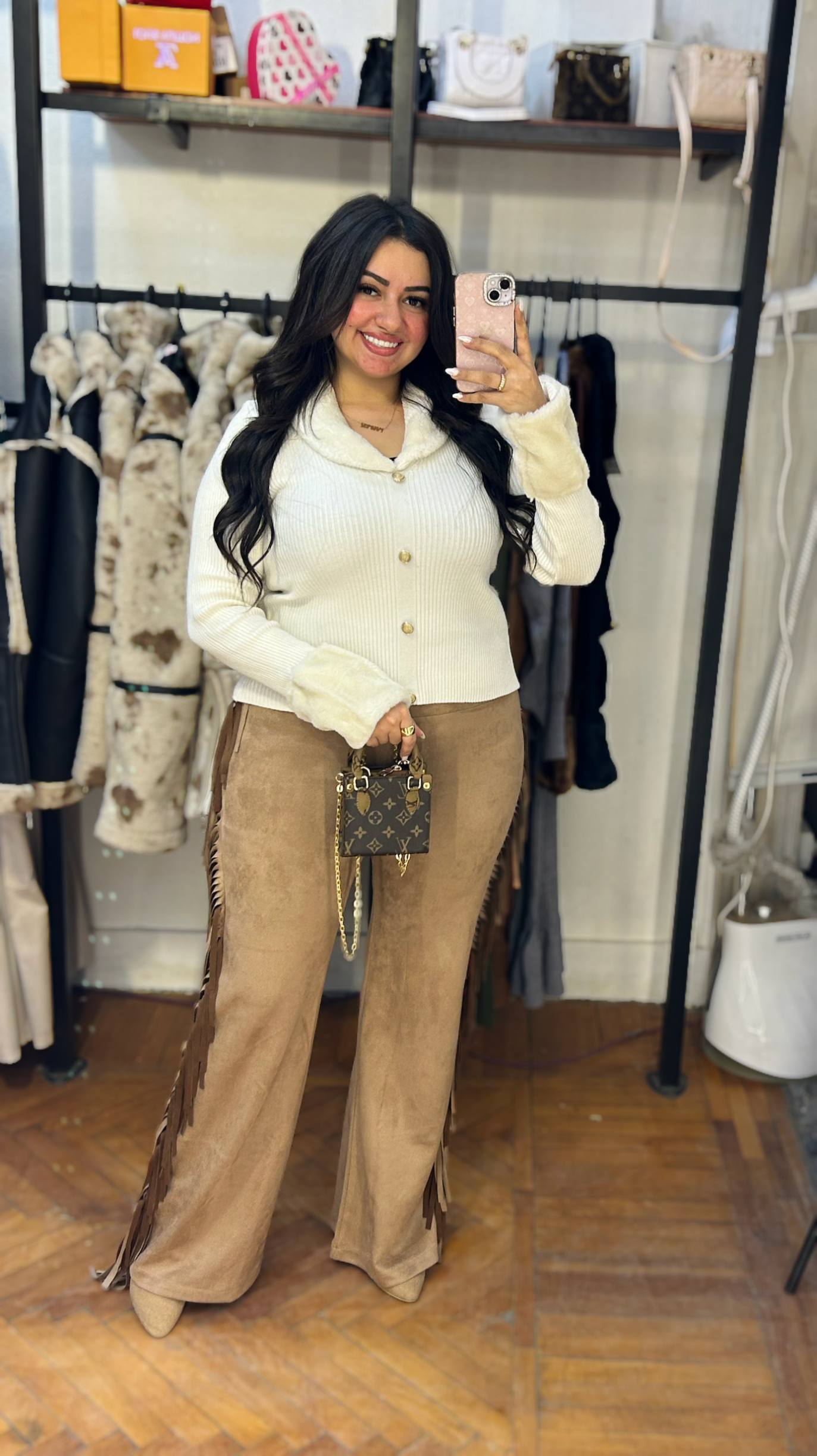 Basic Knit Top with Fur Trim