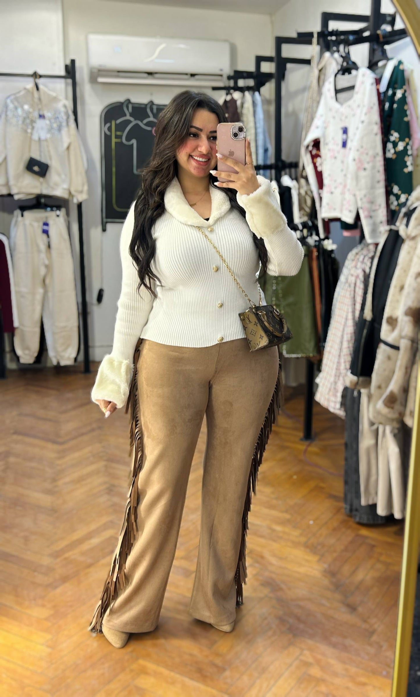 Basic Knit Top with Fur Trim