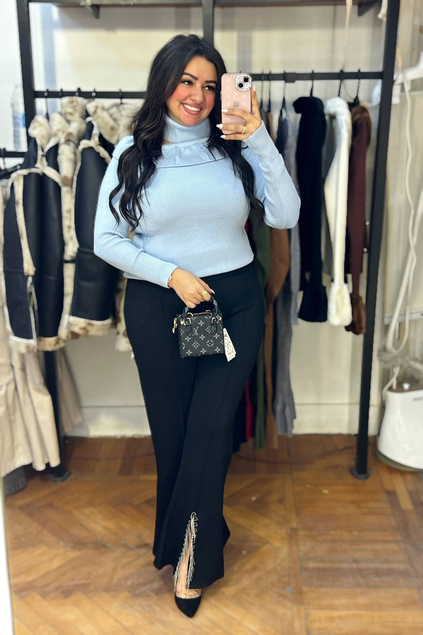 Off-Shoulder Mock Neck Knit Top