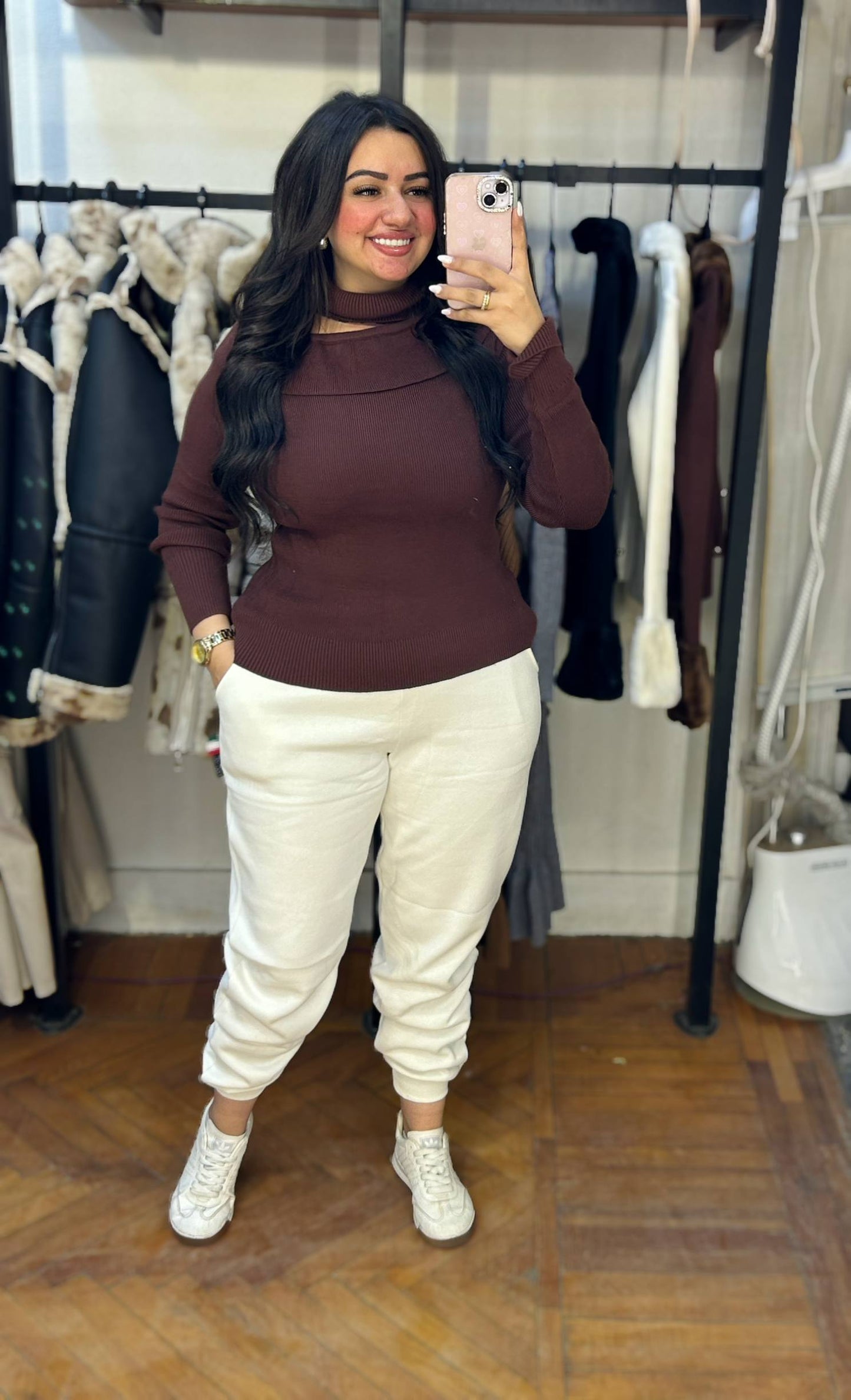 Off-Shoulder Mock Neck Knit Top