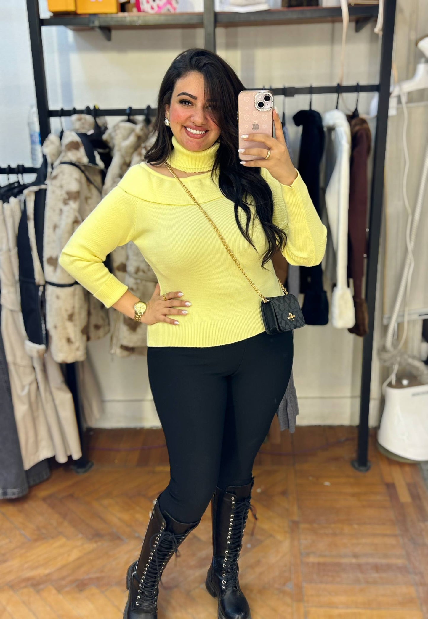 Off-Shoulder Mock Neck Knit Top
