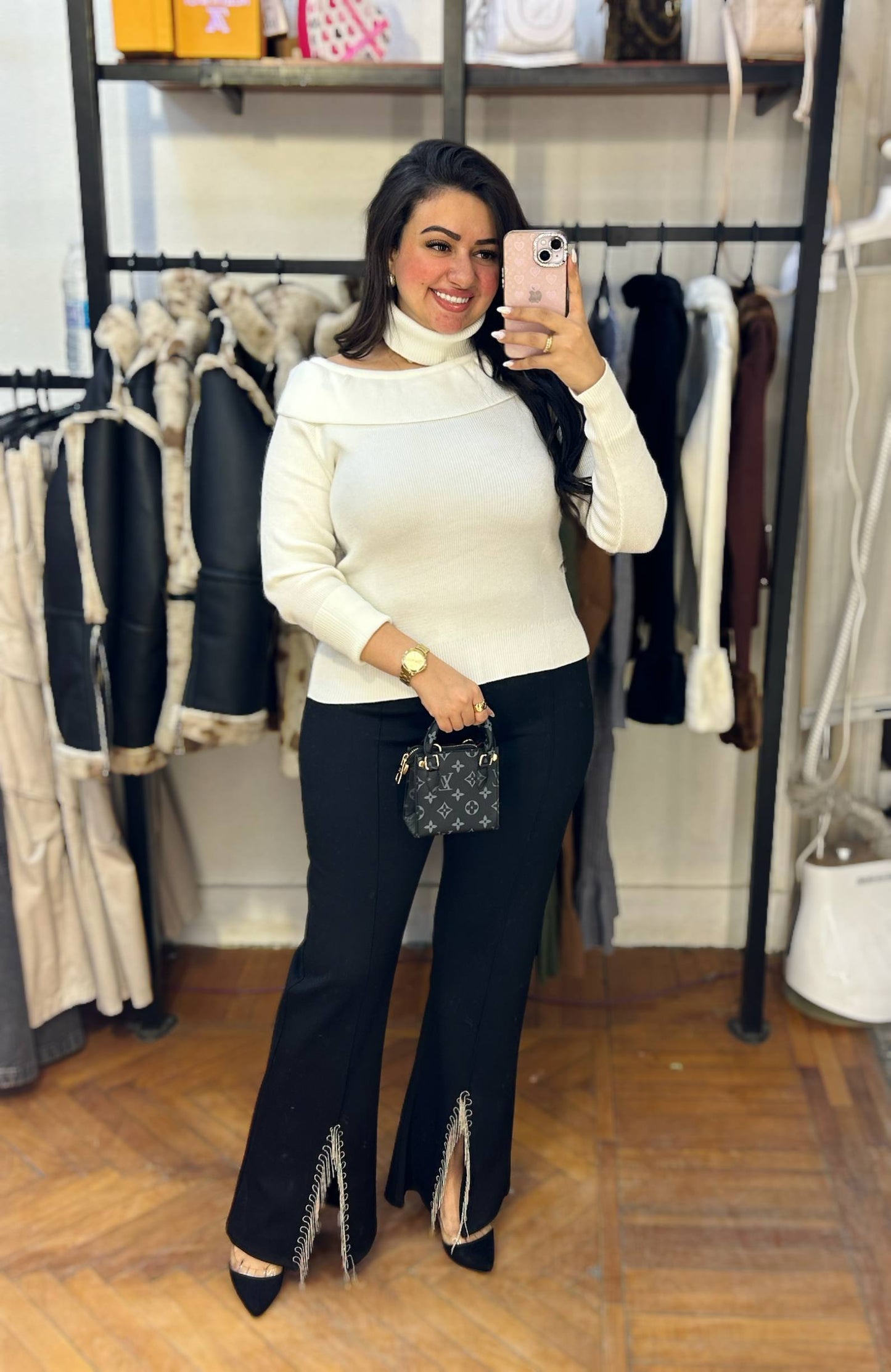 Off-Shoulder Mock Neck Knit Top