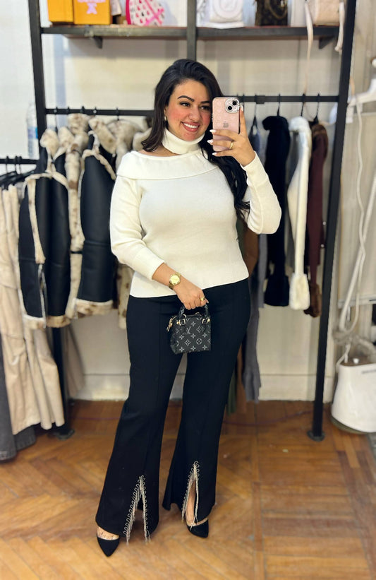 Off-Shoulder Mock Neck Knit Top