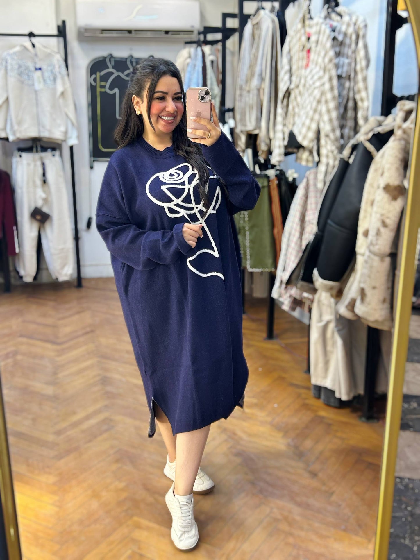 Casual Loose-Fit Dress with Front Graphic Design