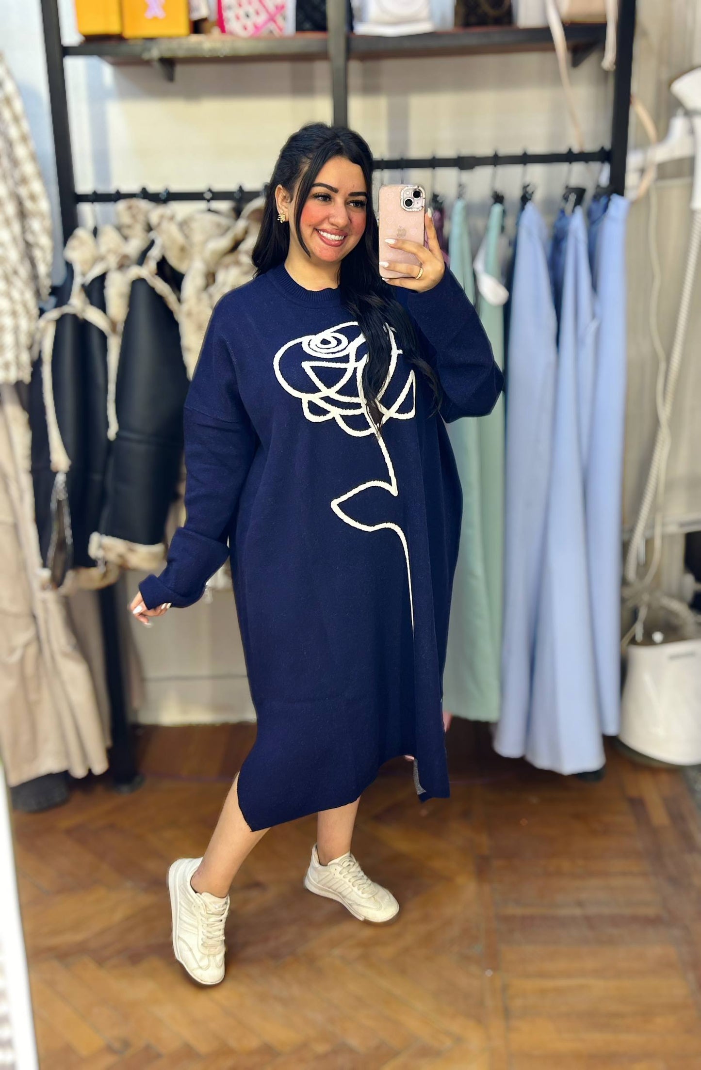 Casual Loose-Fit Dress with Front Graphic Design