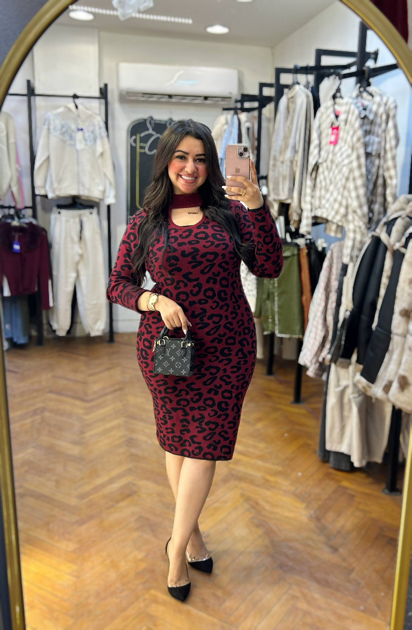 Tiger-Patterned Short Knit Dress