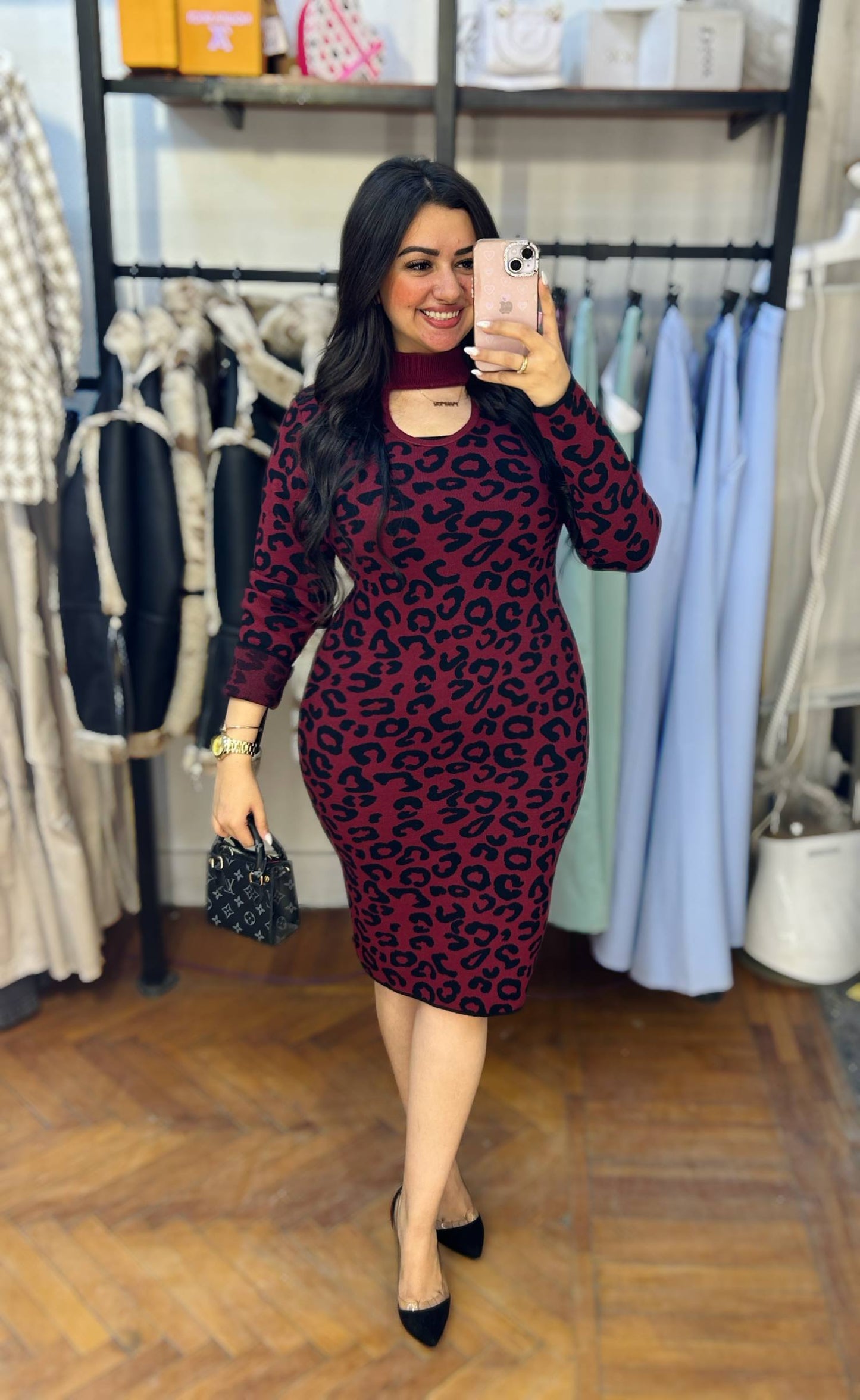 Tiger-Patterned Short Knit Dress
