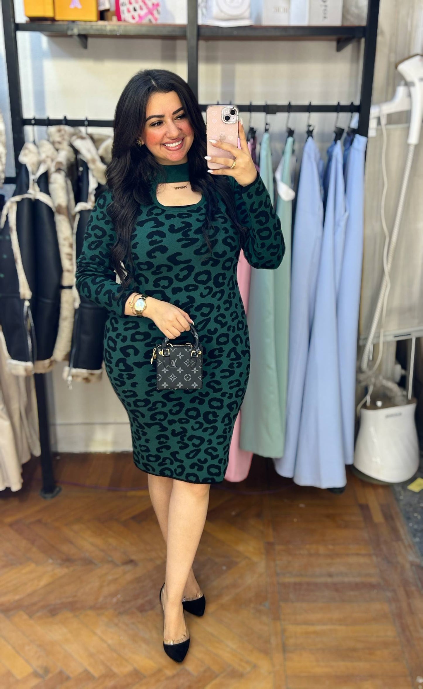 Tiger-Patterned Short Knit Dress