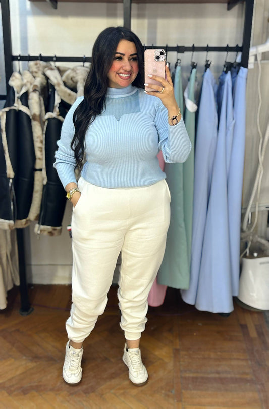 Basic Knit Top with Sheer Chiffon Panel