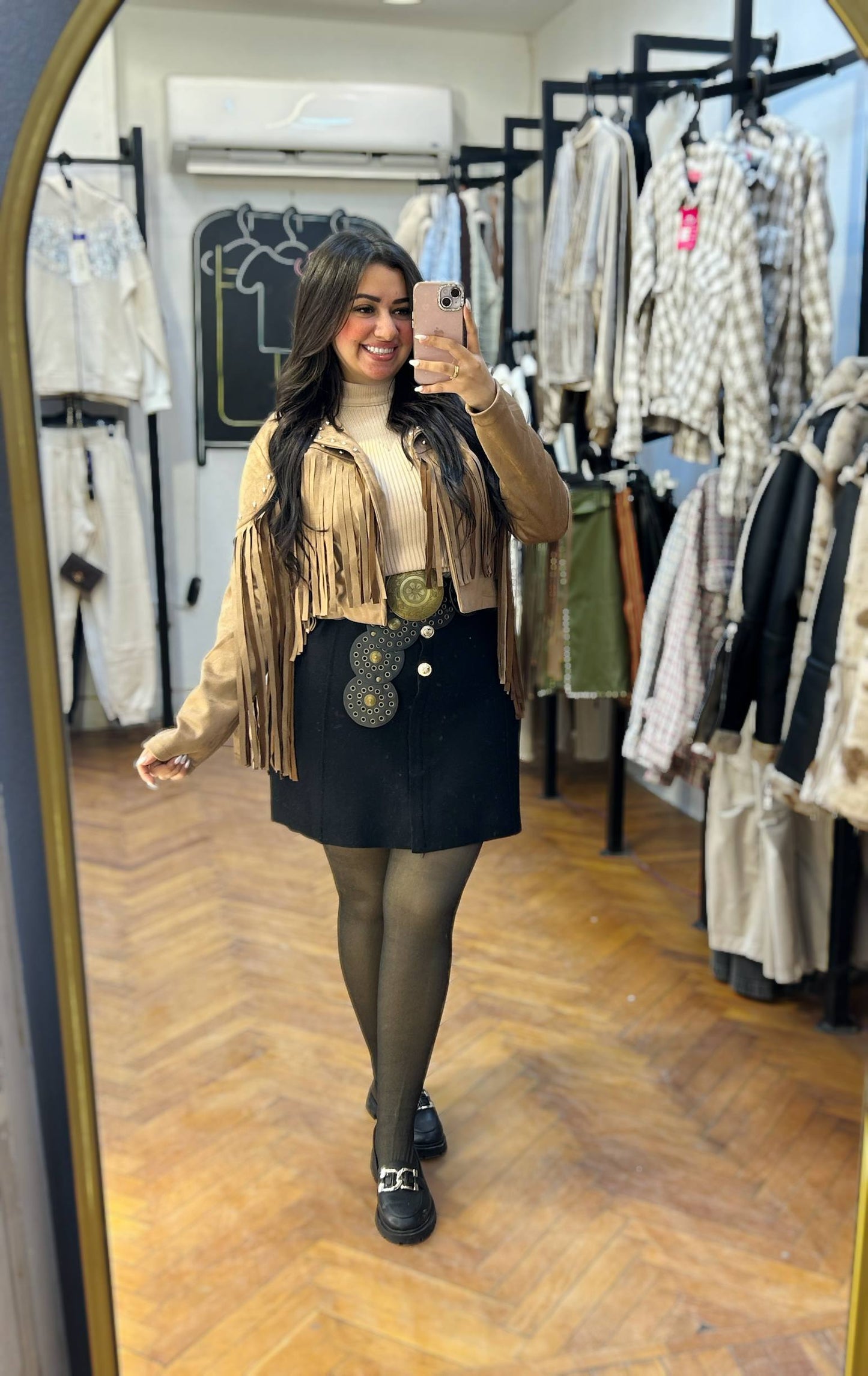 Suede Jacket with Fringe Details