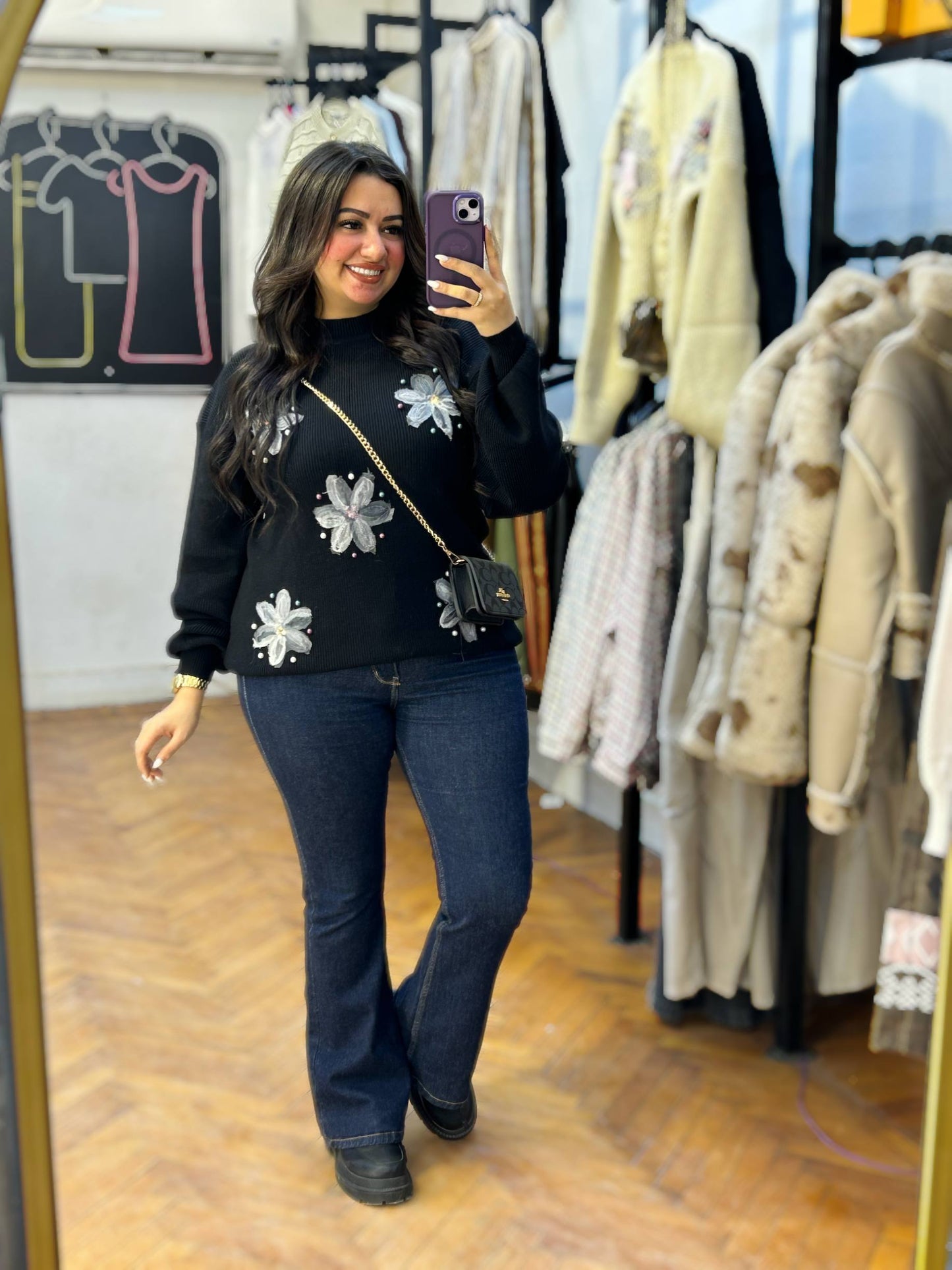 3D Floral Knit Sweater