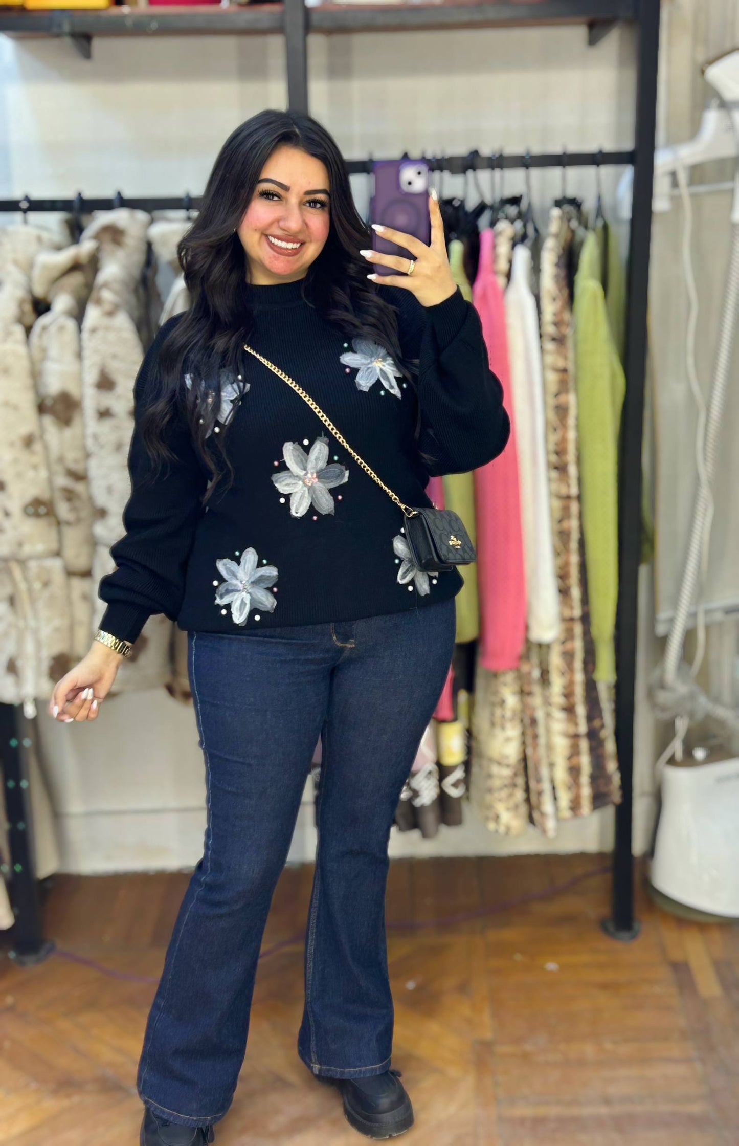 3D Floral Knit Sweater