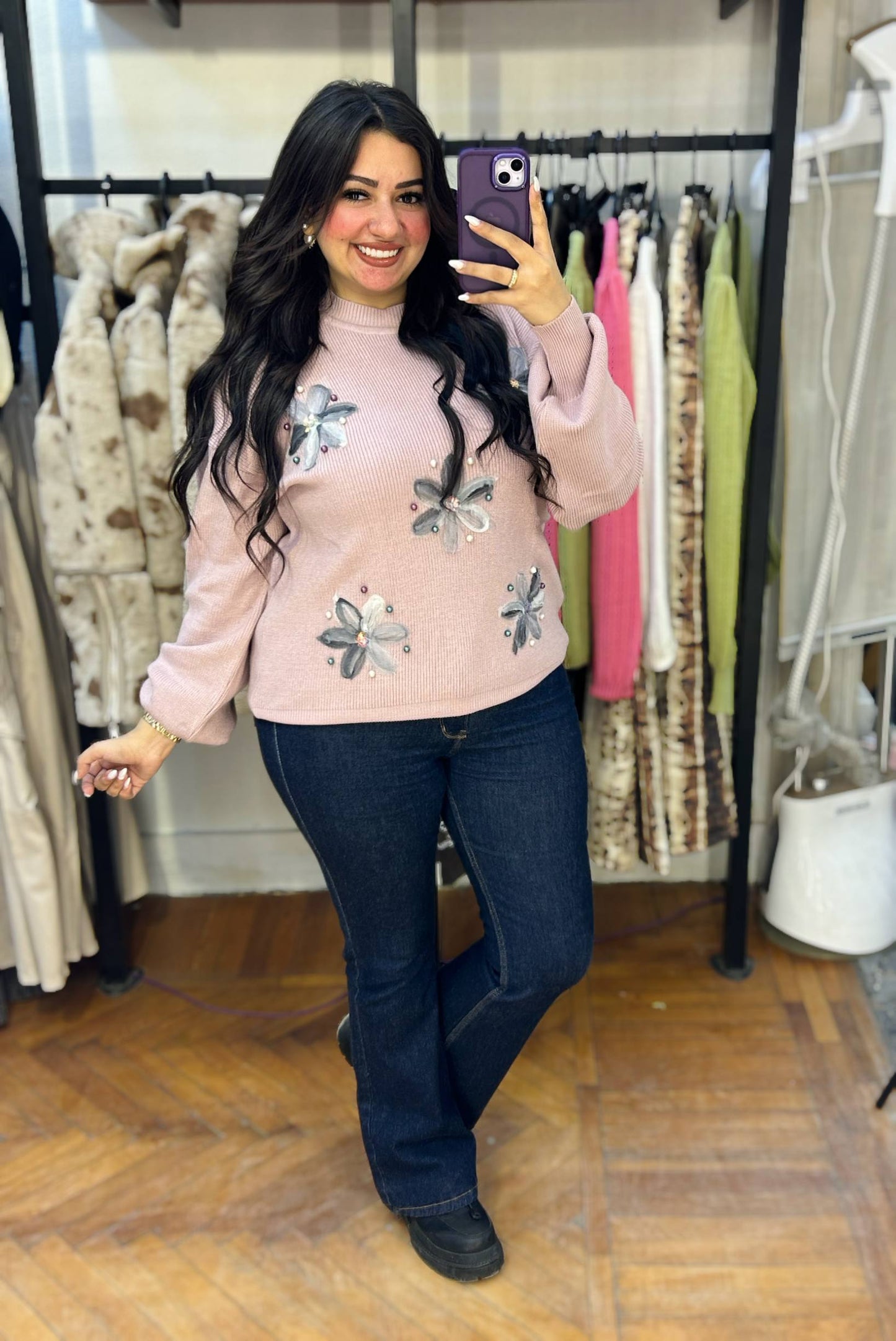 3D Floral Knit Sweater