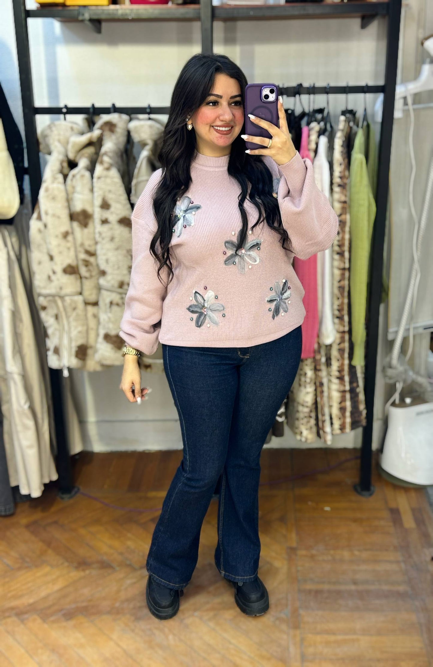 3D Floral Knit Sweater
