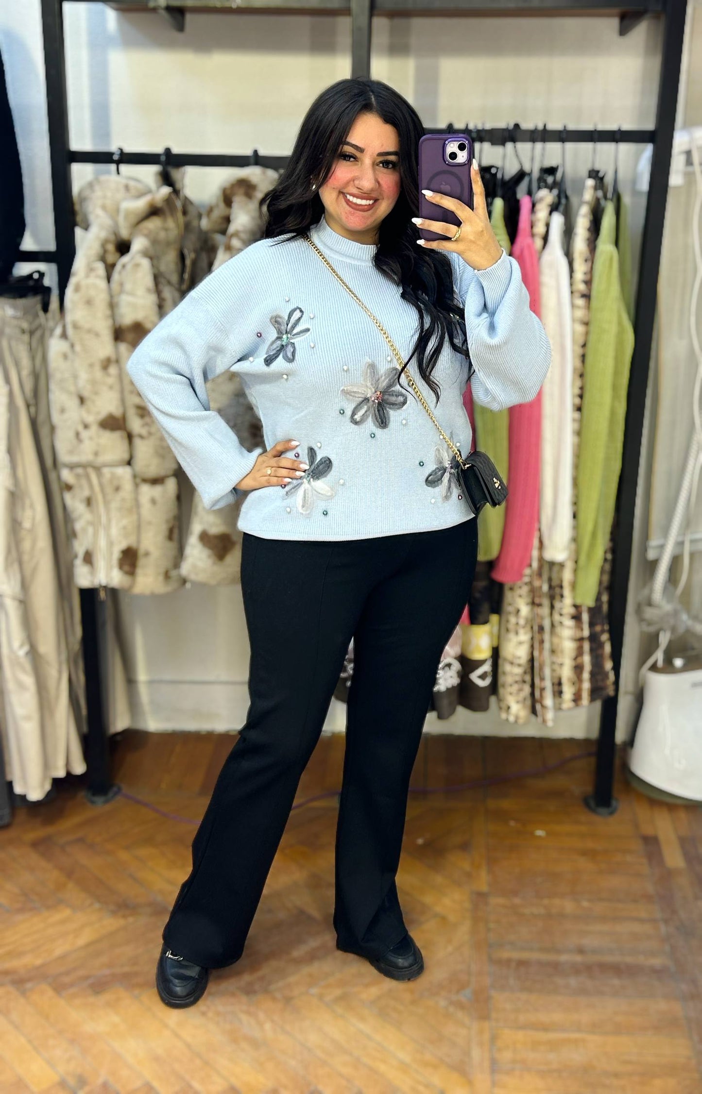 3D Floral Knit Sweater