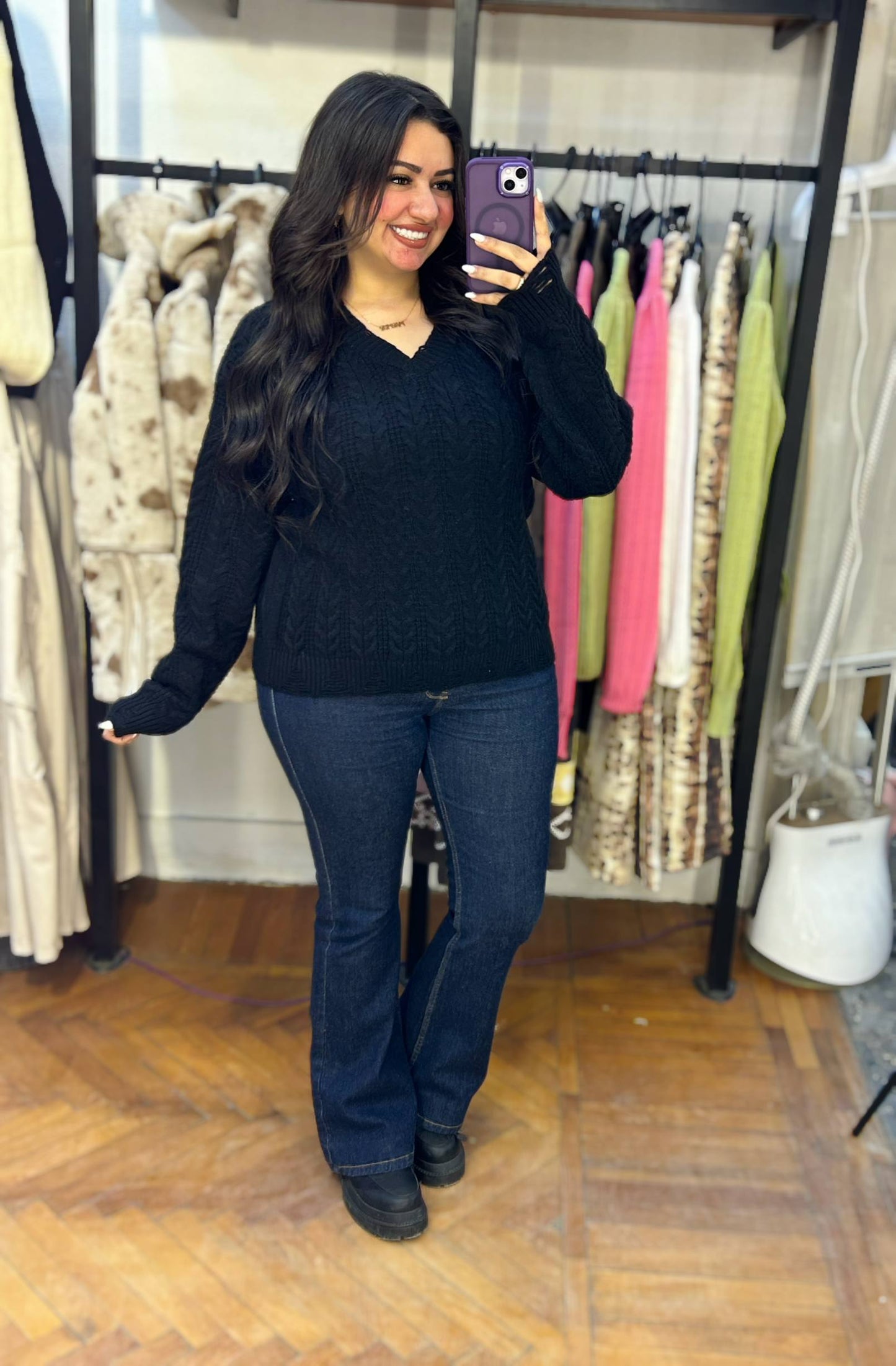 Cable-Knit Sweater with Cut-Out Sleeve Details