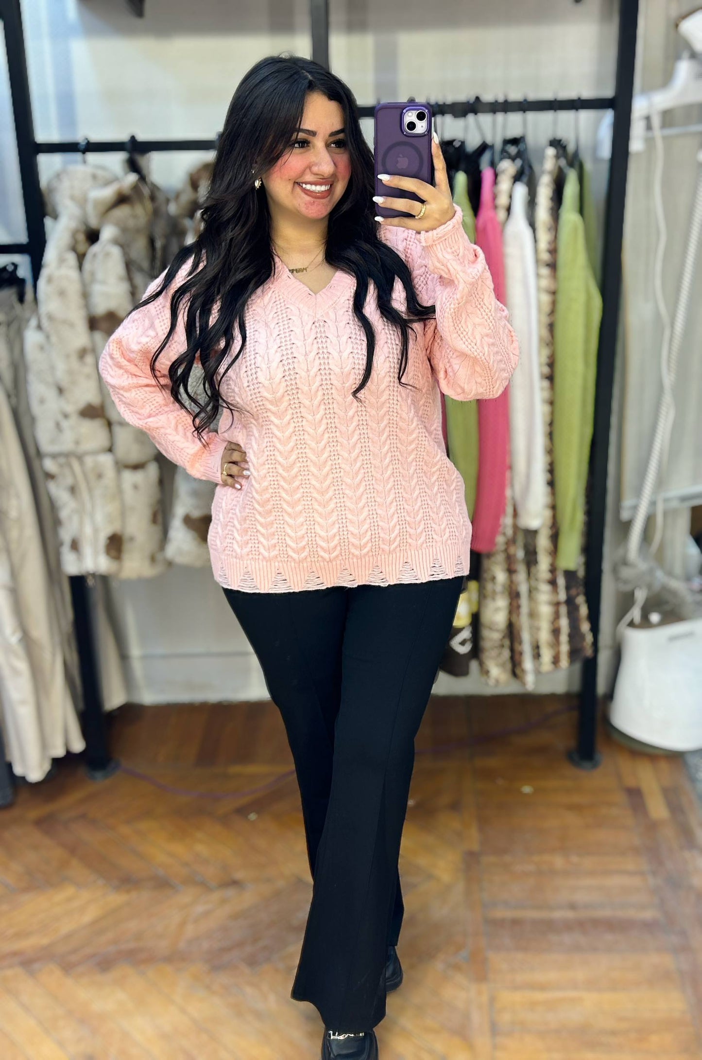 Cable-Knit Sweater with Cut-Out Sleeve Details