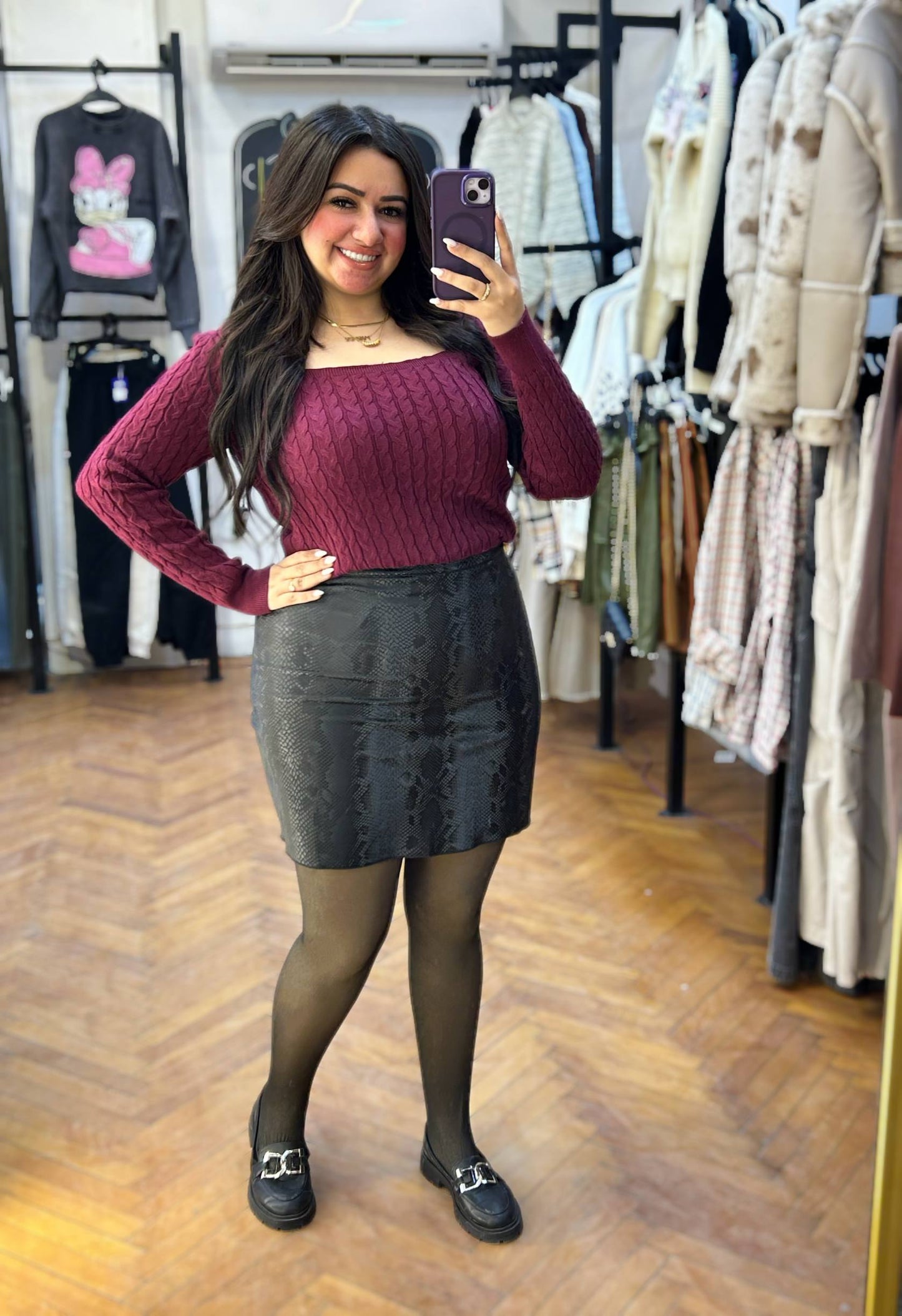 Black Snake-Print Faux Leather Mini Skirt