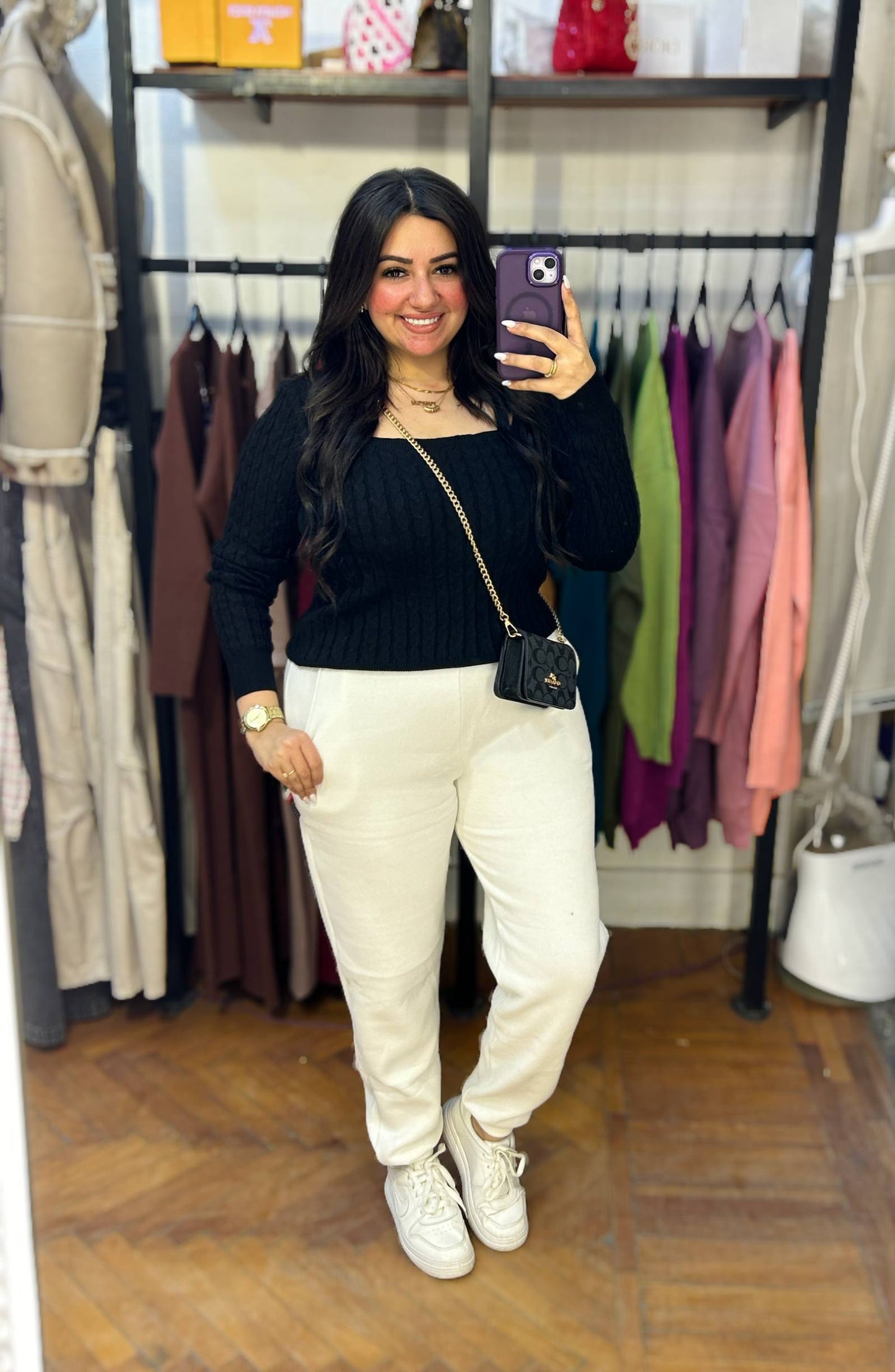 Cable-Knit Basic Top with Square Neckline