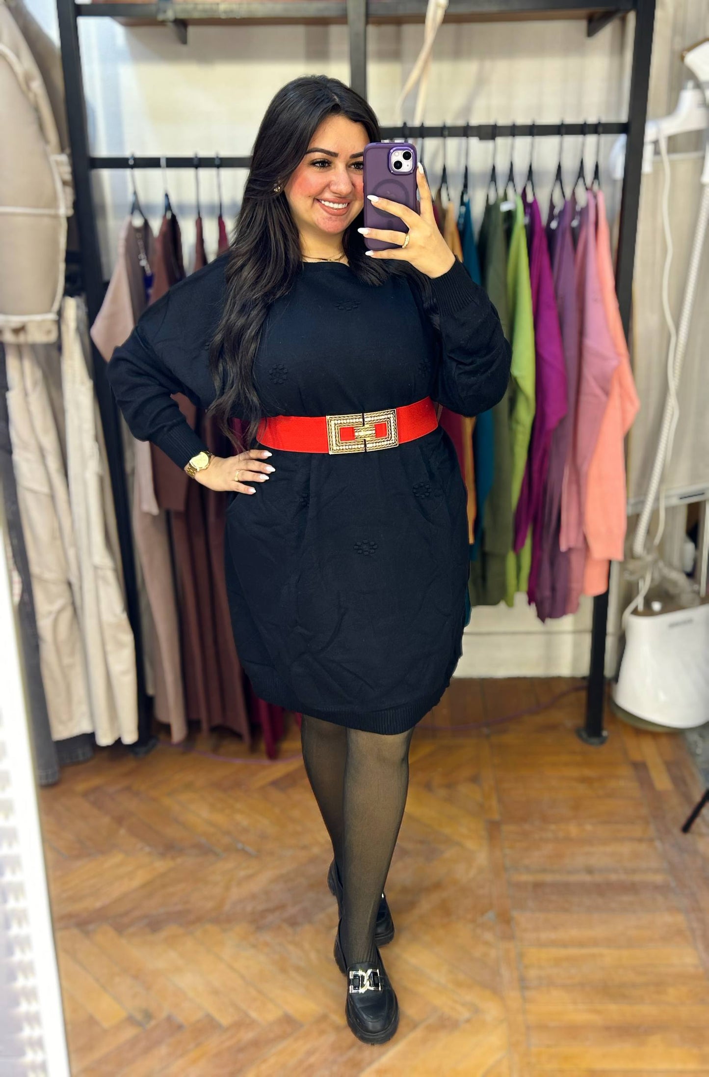 Short Knit Dress with Sculptural 3D Floral Embroidery