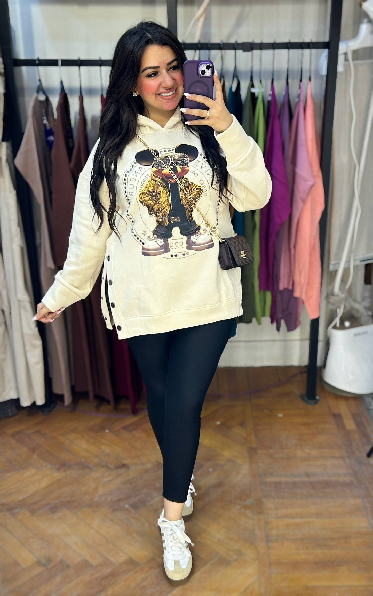 Oversized Hoodie with Sparkling Micky Print