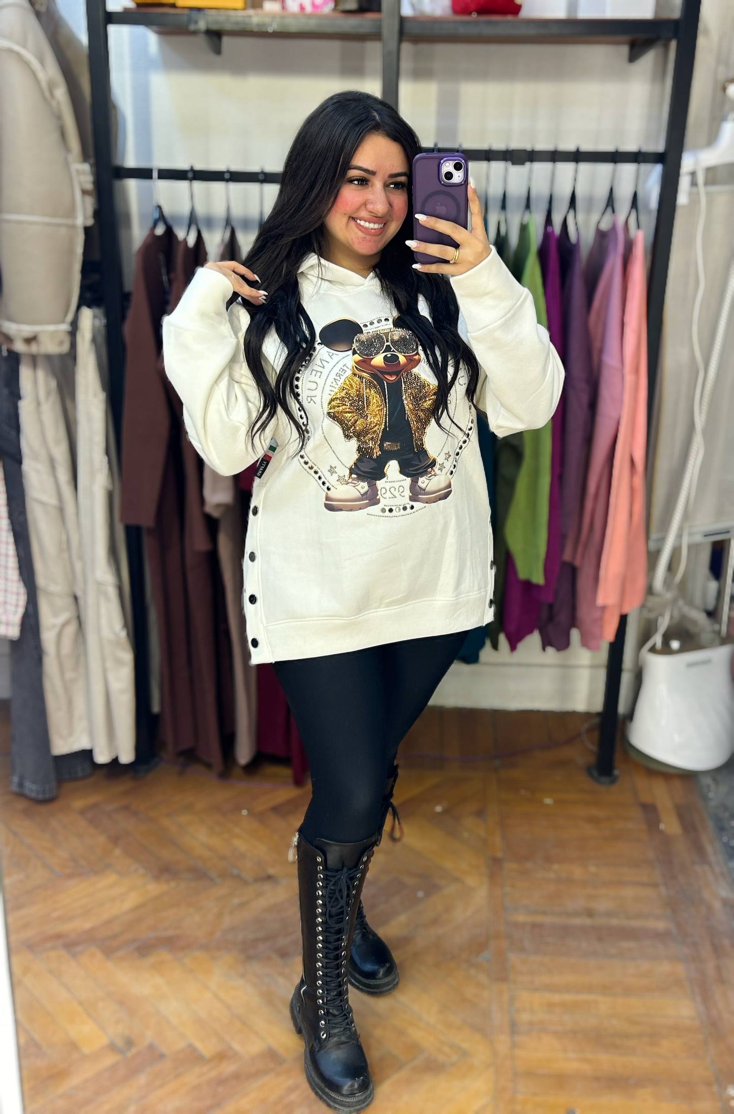 Oversized Hoodie with Sparkling Micky Print