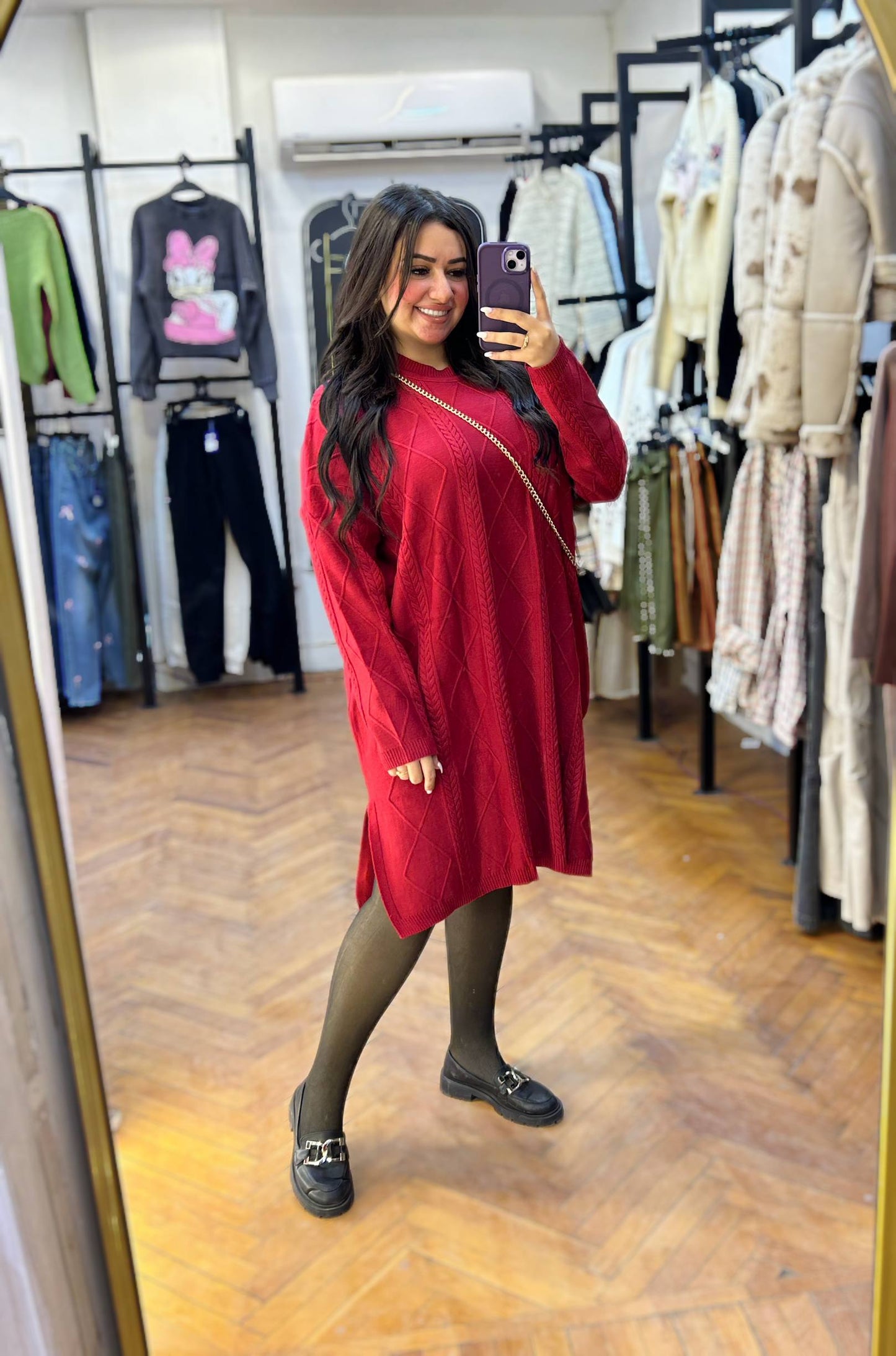 Chic Short Knit Dress with Intricate Cable-Knit Embroidery