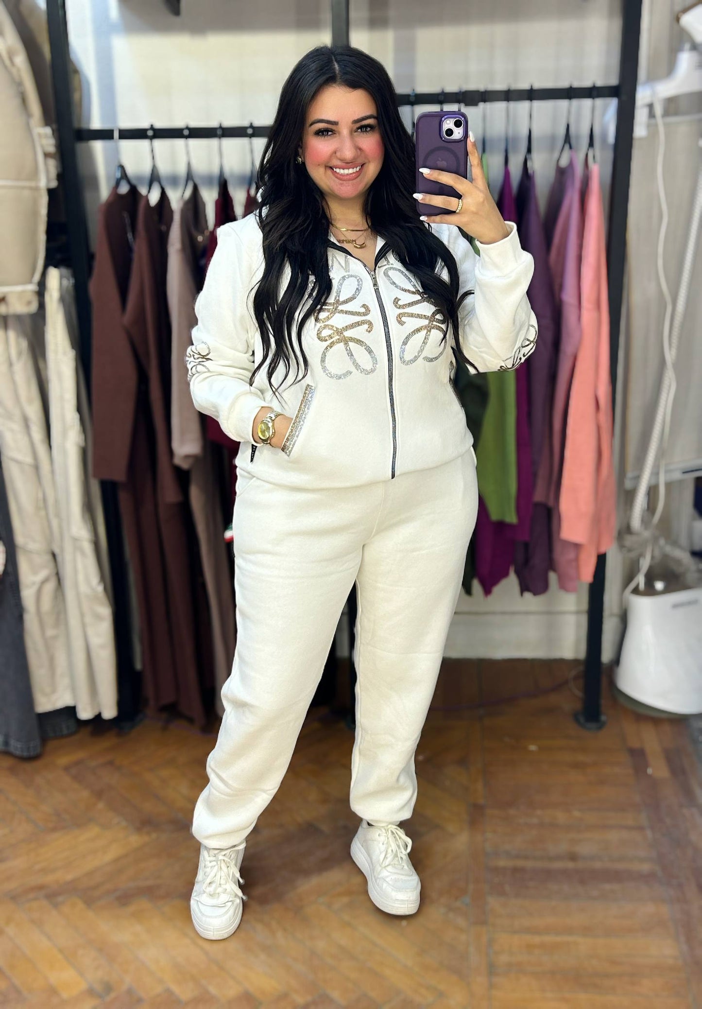 Zip-Up Jacket with Sparkling Front Embellishment