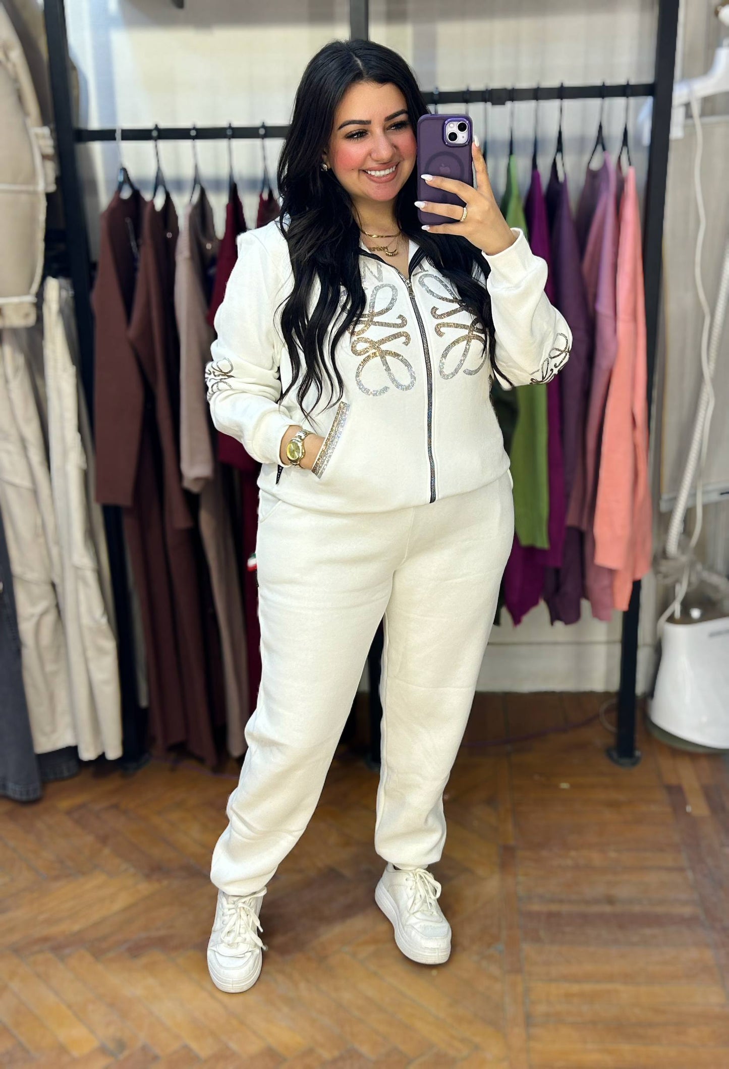 Zip-Up Jacket with Sparkling Front Embellishment