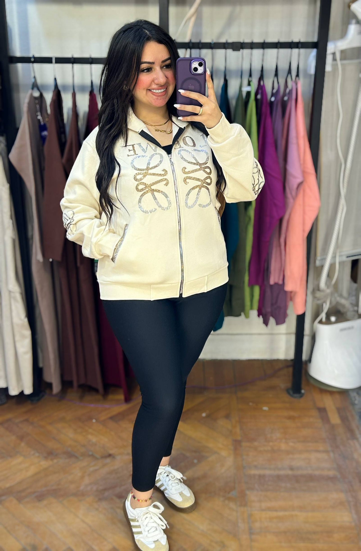 Zip-Up Jacket with Sparkling Front Embellishment