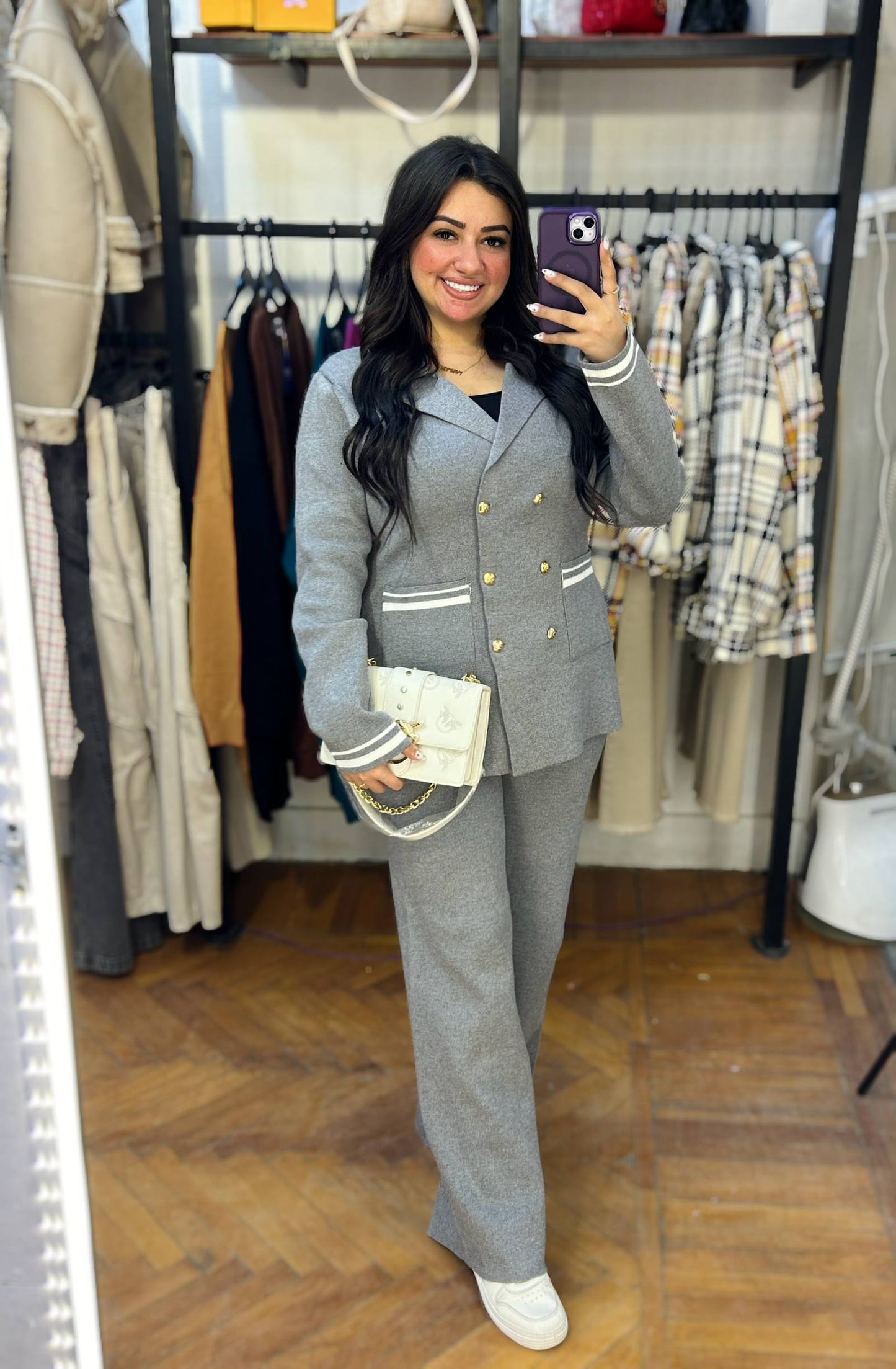 Elegant Double-Breasted Knit Suit