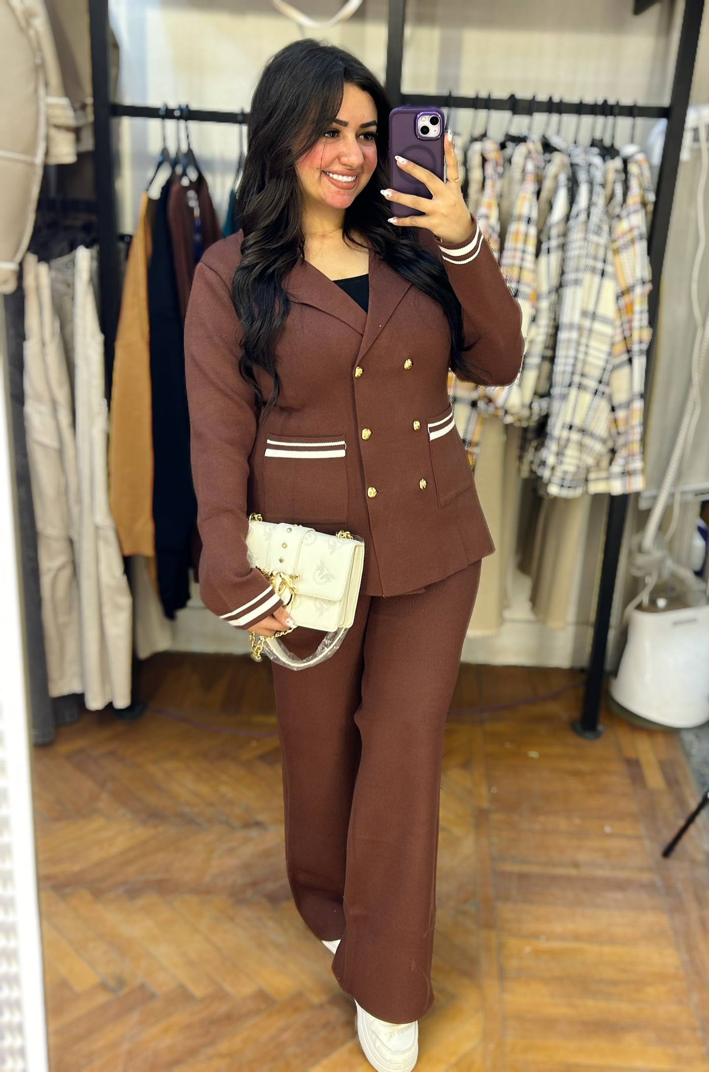 Elegant Double-Breasted Knit Suit