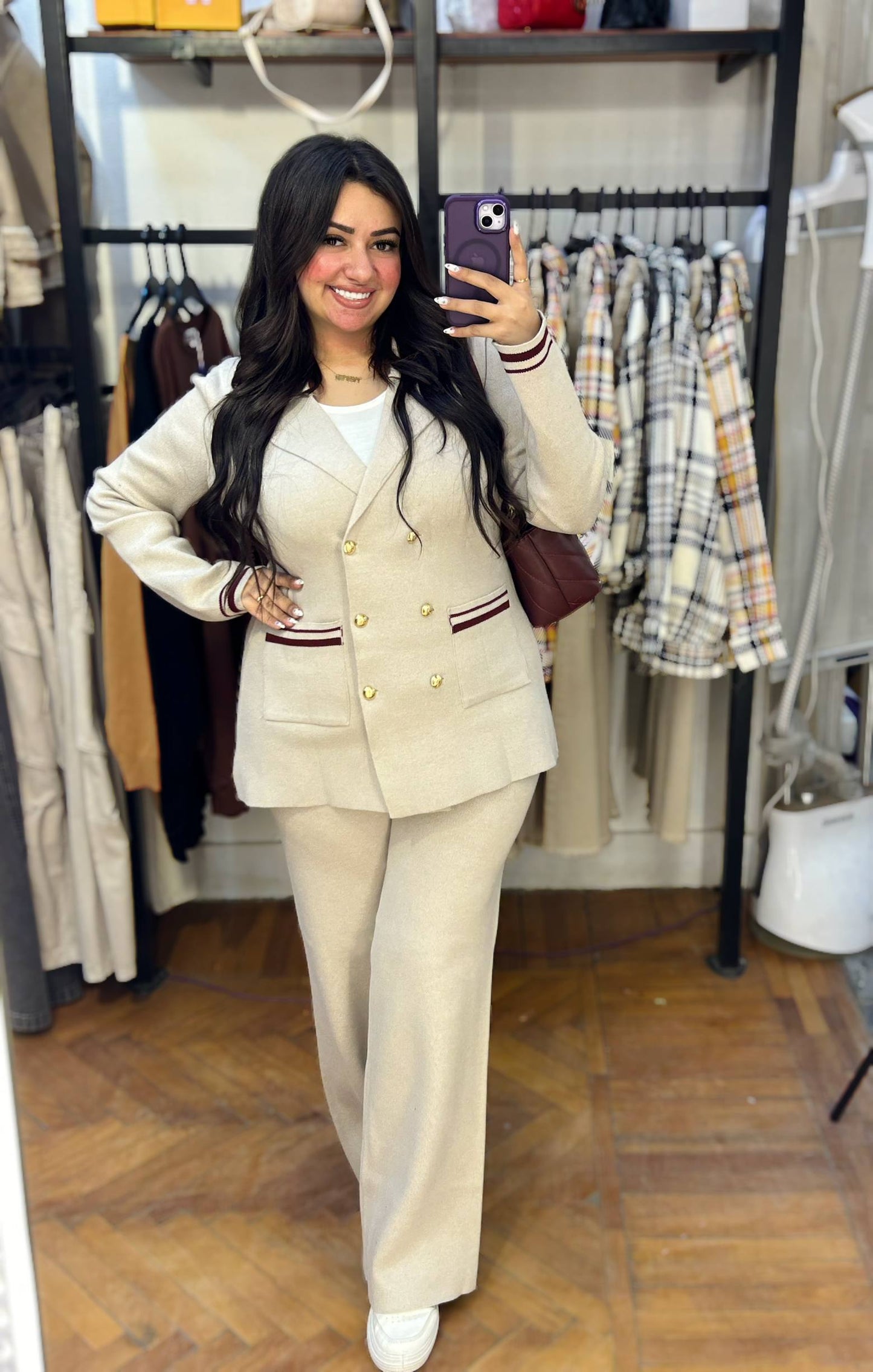Elegant Double-Breasted Knit Suit