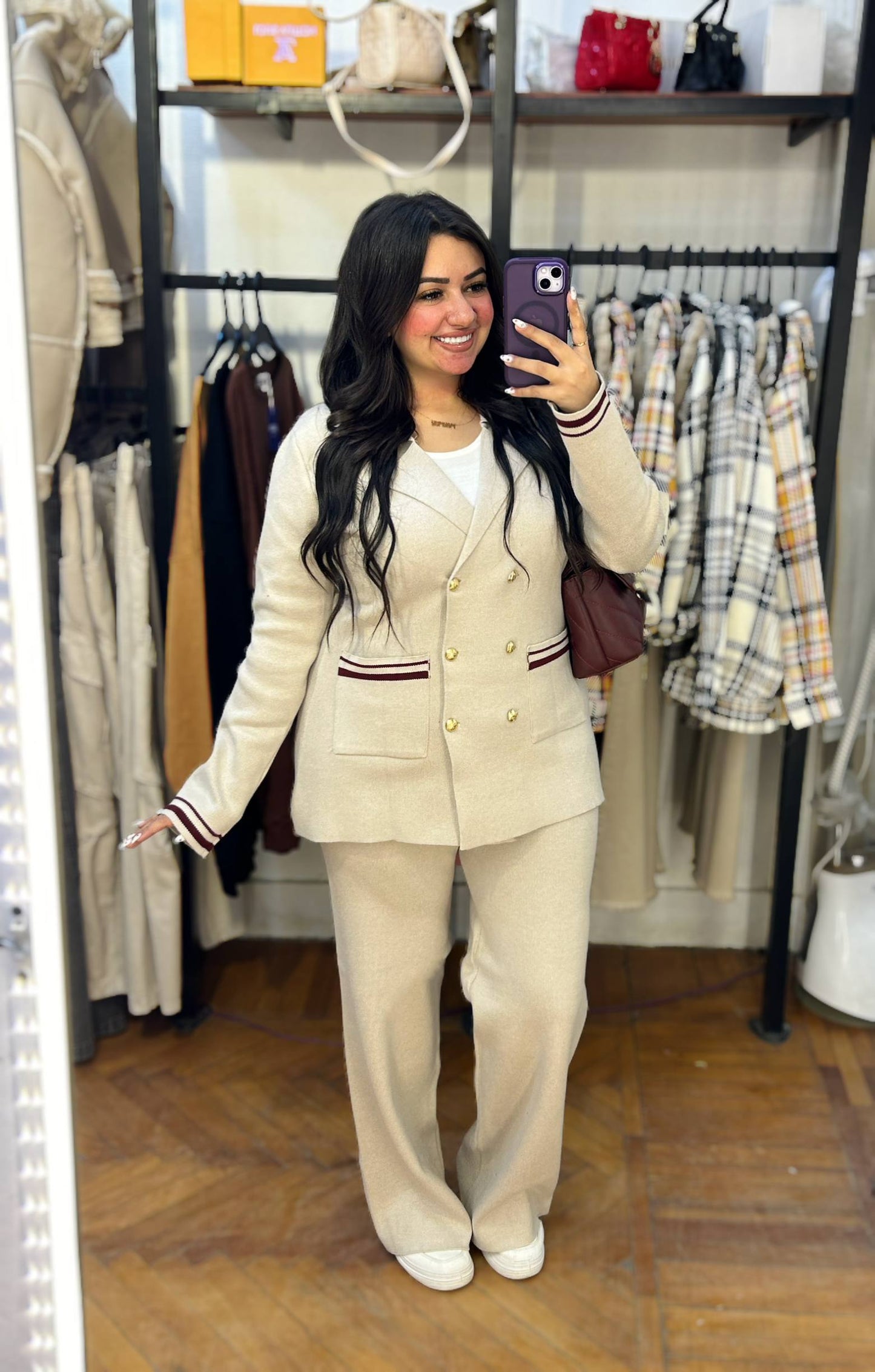 Elegant Double-Breasted Knit Suit