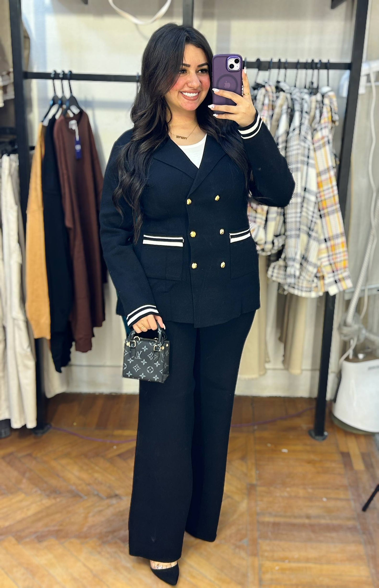 Elegant Double-Breasted Knit Suit