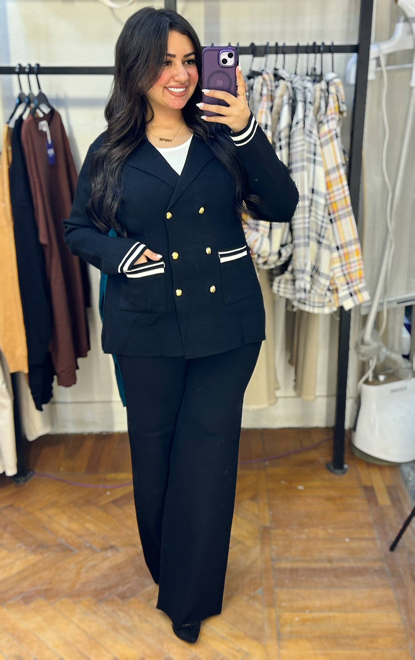 Elegant Double-Breasted Knit Suit