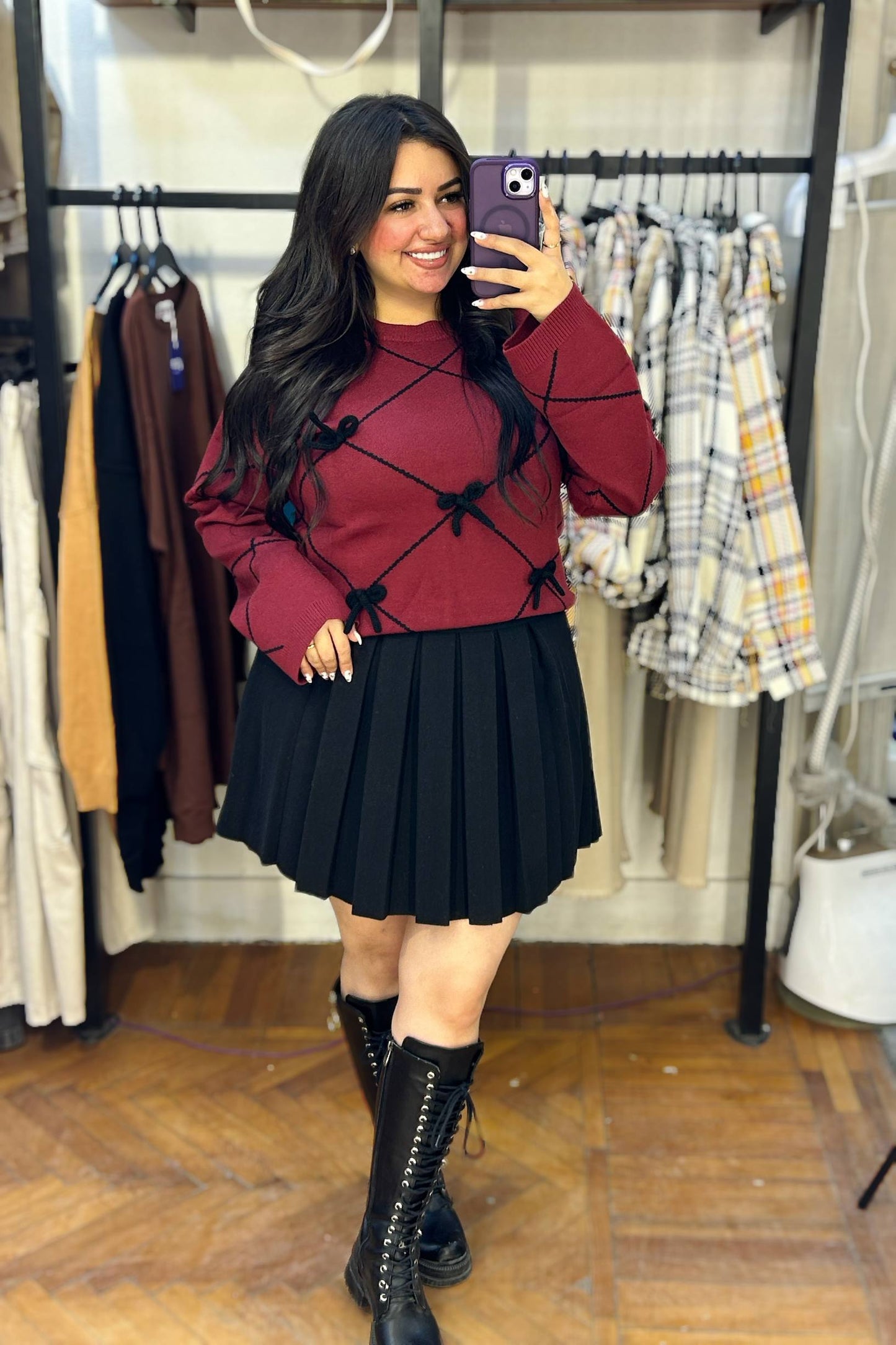 Knitted Sweater with 3D Bow Details