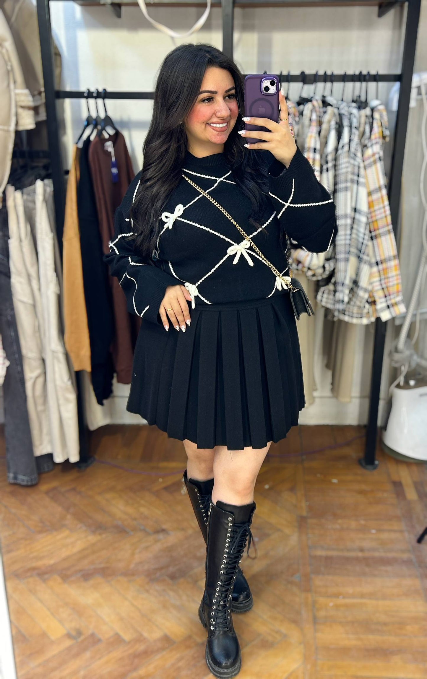 Knitted Sweater with 3D Bow Details