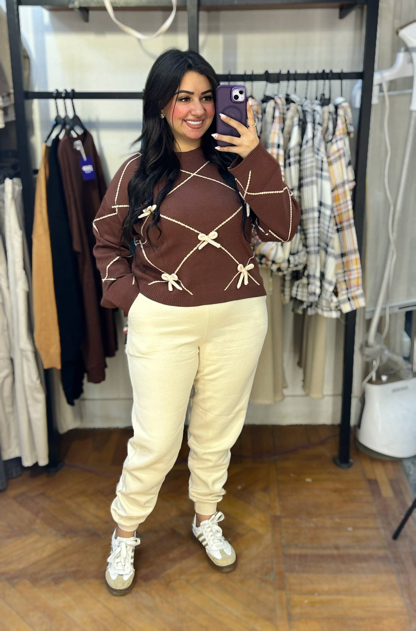 Knitted Sweater with 3D Bow Details