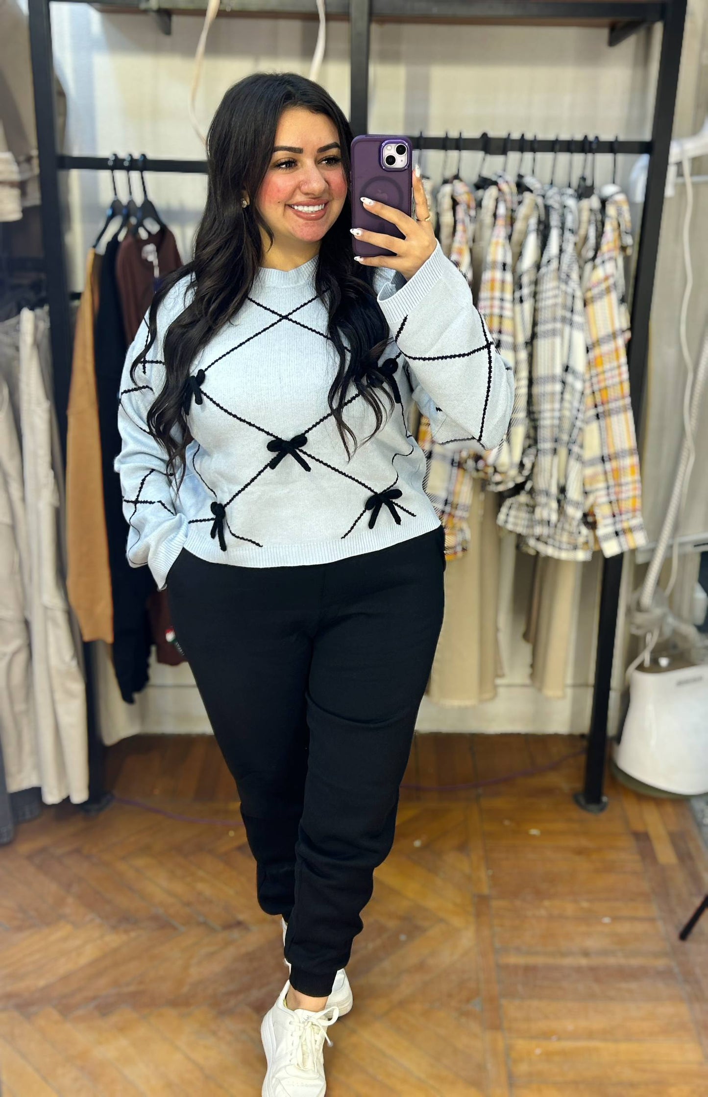 Knitted Sweater with 3D Bow Details