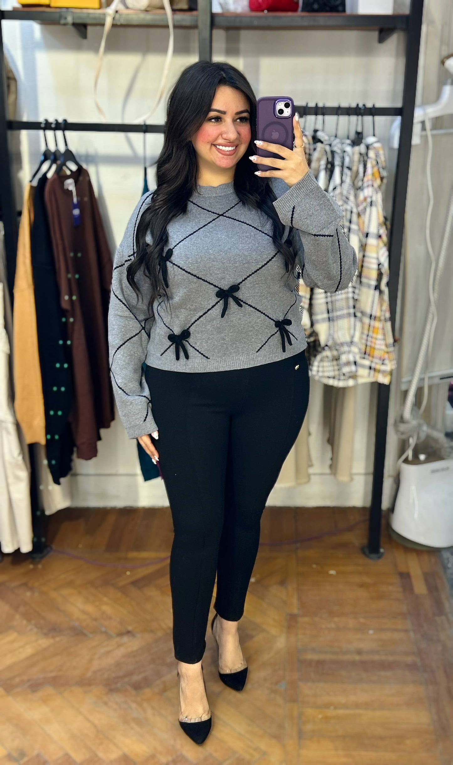 Knitted Sweater with 3D Bow Details
