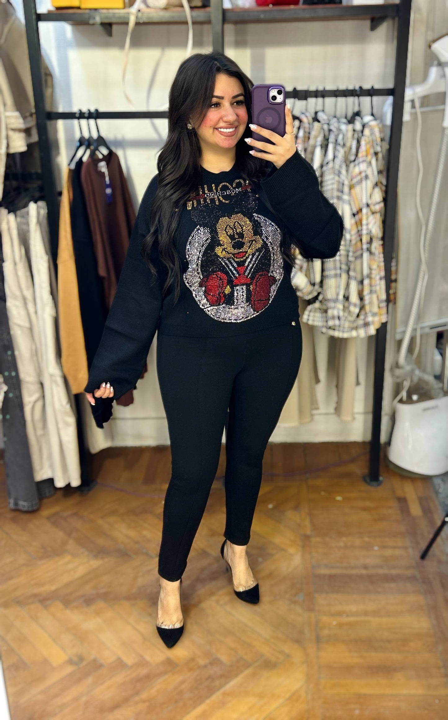 Rhinestone Mickey Mouse Knit Sweater