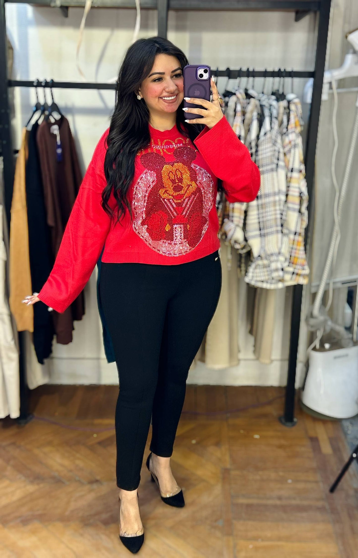 Rhinestone Mickey Mouse Knit Sweater